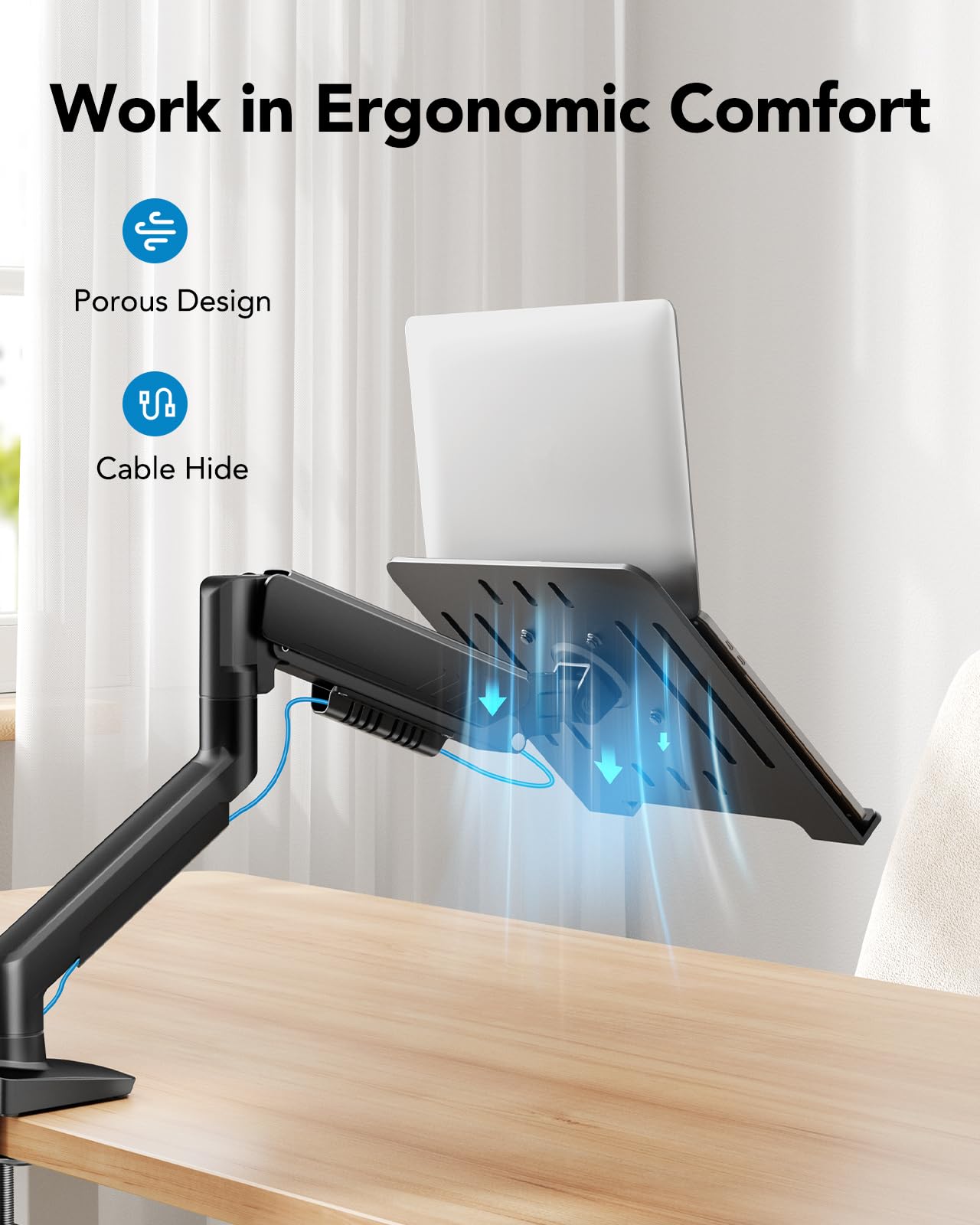 HUANUO 2 in 1 Function Laptop Mount with Tray, Fits 13-34″ Monitors & Up to 17″ Notebook, Ergonomic Laptop Arm with Full Motion Adjustment, Pre-Assembled for Easy Setup, VESA 75x75mm/100x100mm