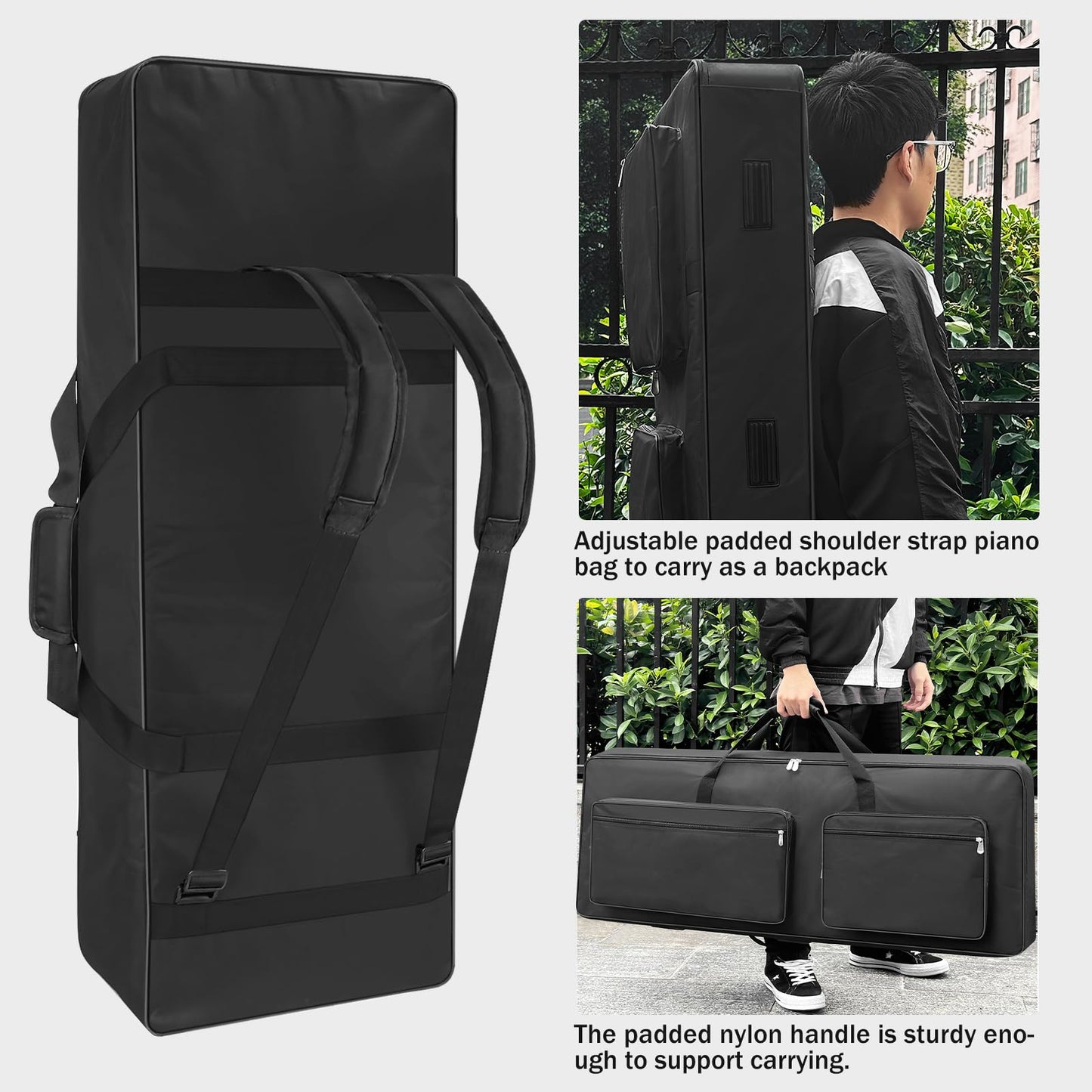 XIDIHF 73/76-Key Keyboard Case - Portable Electric Piano Gig Bag with Handles, 4 Pockets, Durable 600D Oxford Cloth with 10MM Sponge Padded Protection, (118 x 13 x 45 CM)