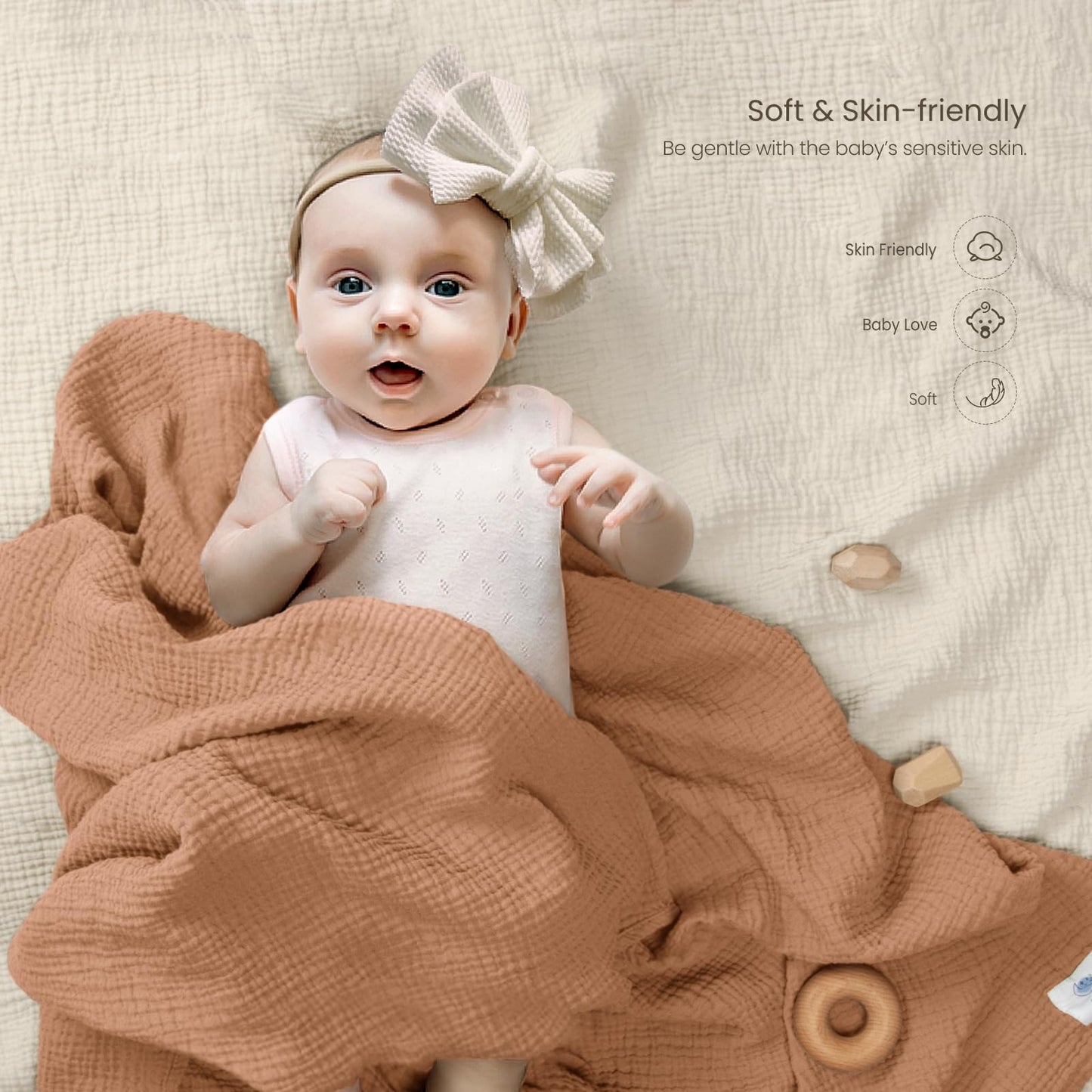 lulumoon Muslin Swaddle Blanket Baby - Cotton Swaddling Blanket Soft Baby Receiving Blanket Neutral 3Pack(Olive)