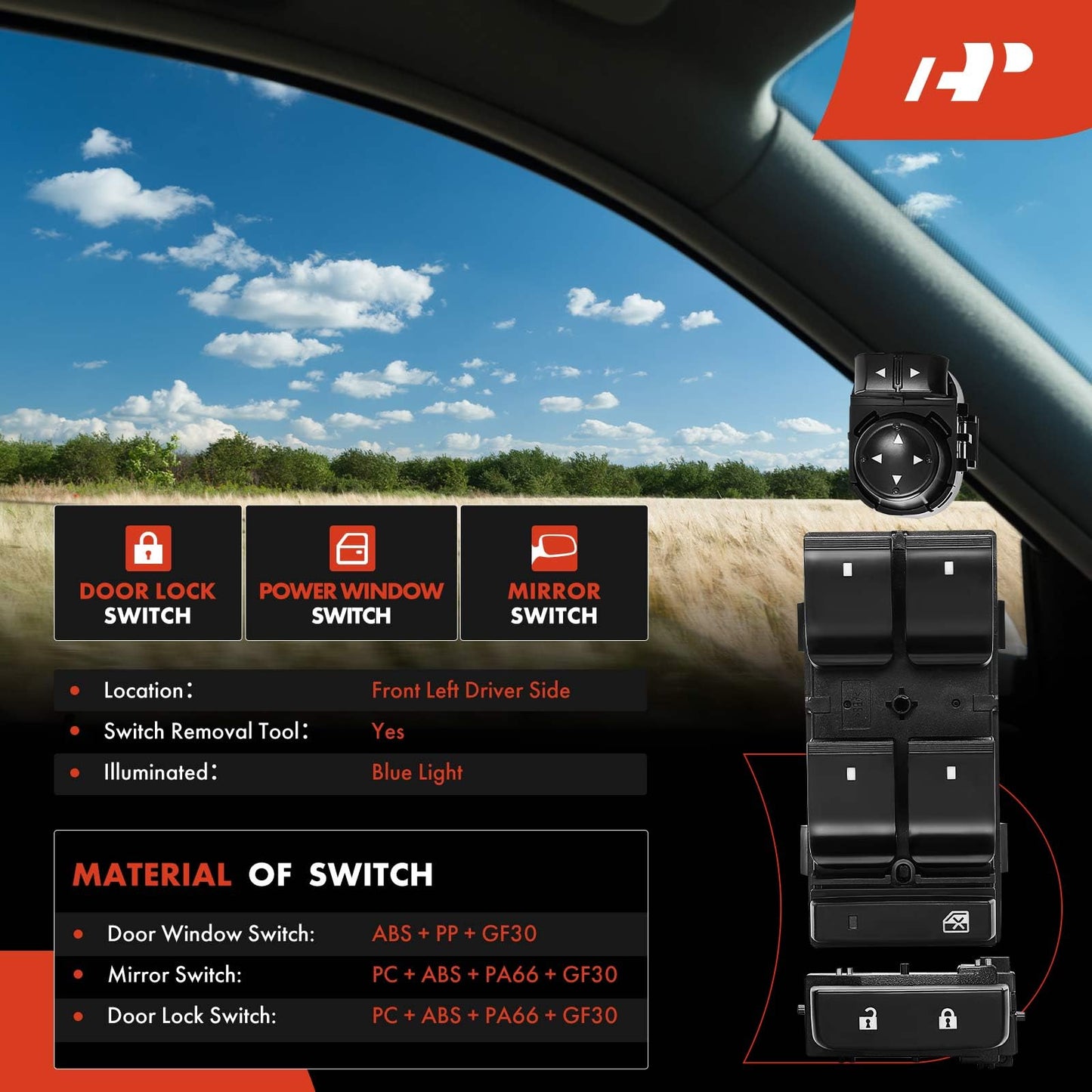 A-Premium Power Window Control Switch Button & Front Driver Side Door Lock Switch & Mirror Switch - Compatible with Chevy Silverado GMC Sierra 1500 2500HD 3500HD - 07-14 - # 25789692 25778970 15804093