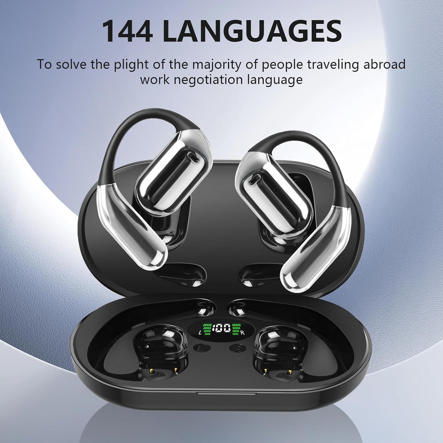 AI Translation Earbuds Real Time, Translator Headphones 144 Languages & Accents, Audifonos Traductores Inglés Español,Translating Device, Translate Ear Buds for Travel Learning with Charging Cradle