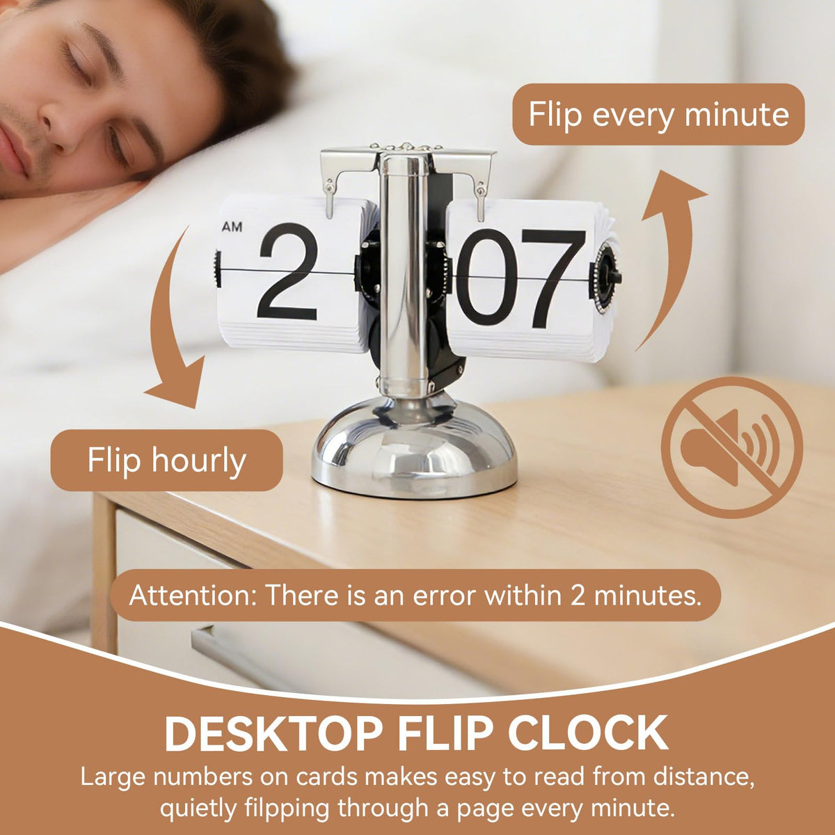 Flip Desk Clock,Retro Digital Flip Down Clock,Retro Minimalist Single Foot Mechanical Auto Flip Clock Desk Clock Digital Display for Home Livingroom(White)