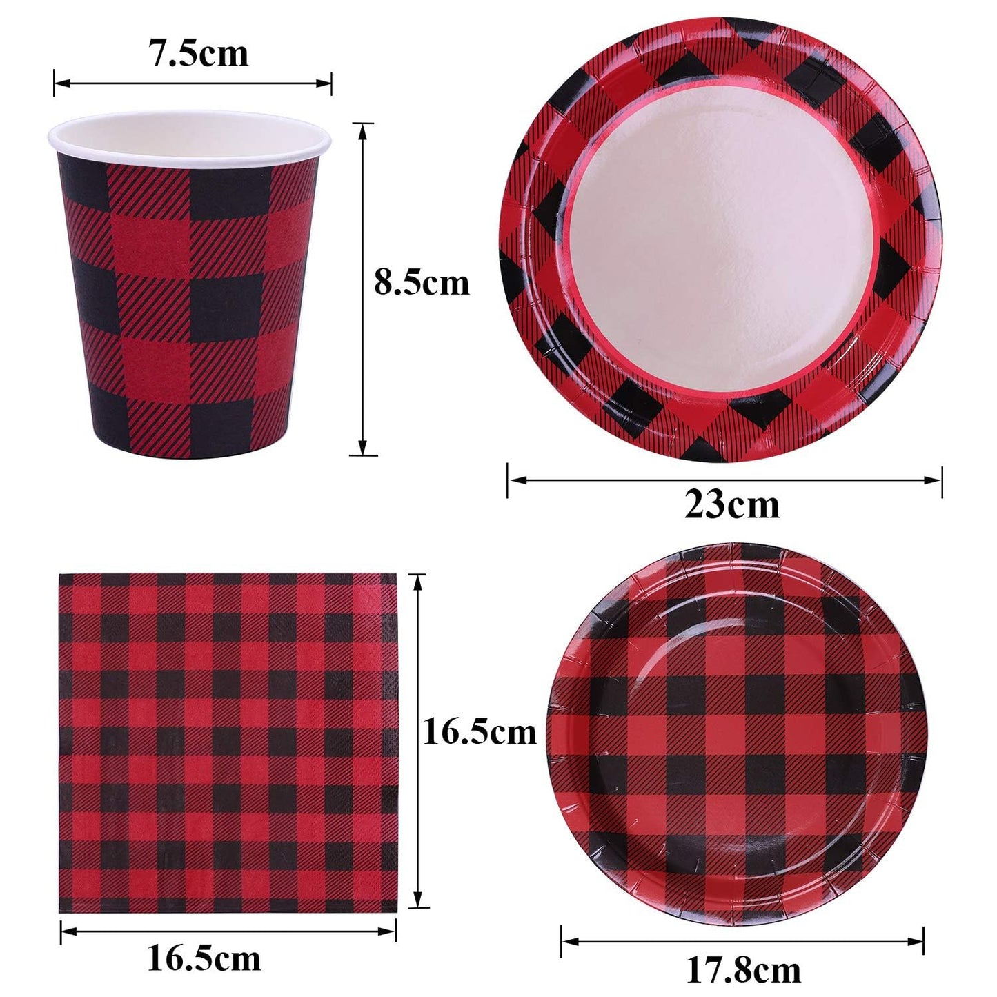 Aneco 200 Pieces Red and Black Buffalo Plaid Dinnerware for 50 Guests Disposable Buffalo Check Paper Plates Cups and Napkins Tableware for Baby Shower Party Decorations