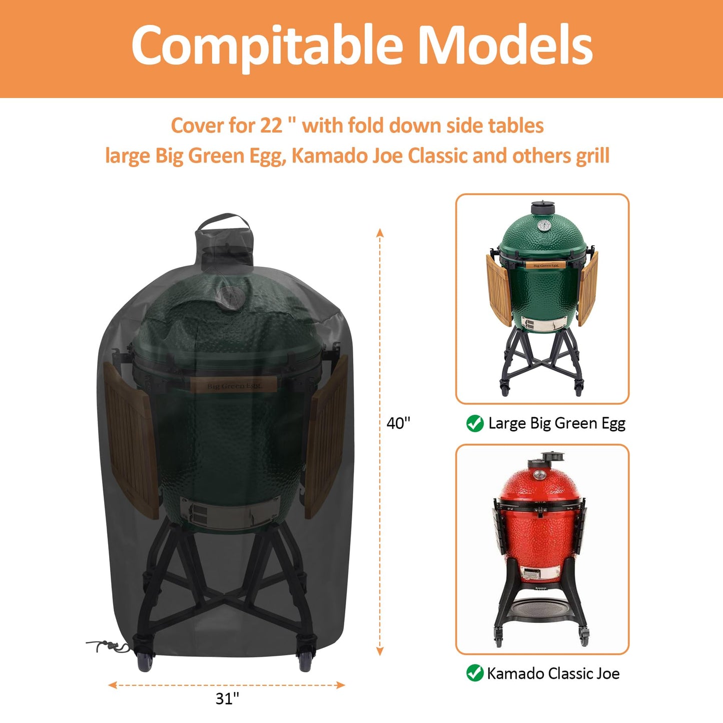 Waterproof Cover for Large Big Green Egg, Ceramic Grill Cover Outdoor Grill Cover, Weather Resistant BBQ Grill Accessories, Anti-Fade Fabric