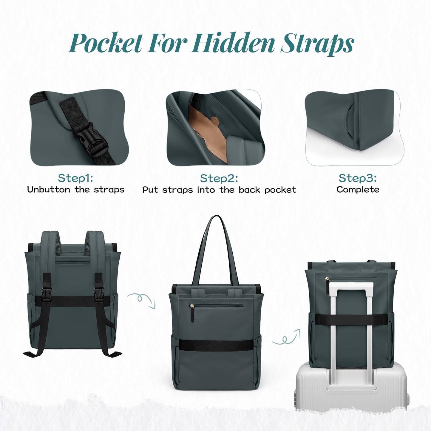 Convertible Laptop Backpack for Women Casual Daypack Notebook Tote Bag for Work College Travel Leisure (Atrovirens)
