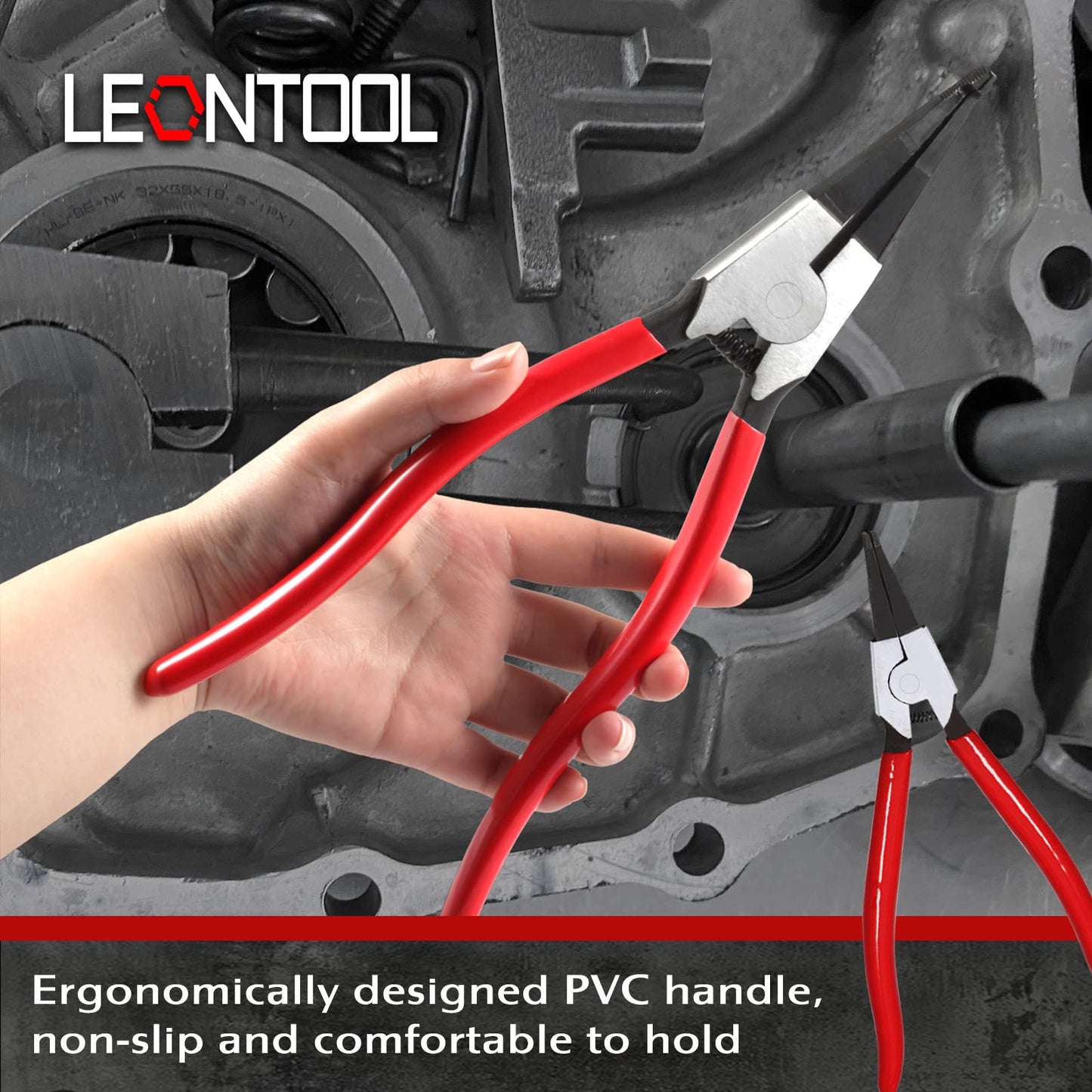 LEONTOOL 2 PCS Heavy Duty Lock Ring Pliers Set Flat Snap Ring Plier Special Circlip Pliers Reverse Retaining Ring Plier for Transmission Transfer Cases Ring Opening
