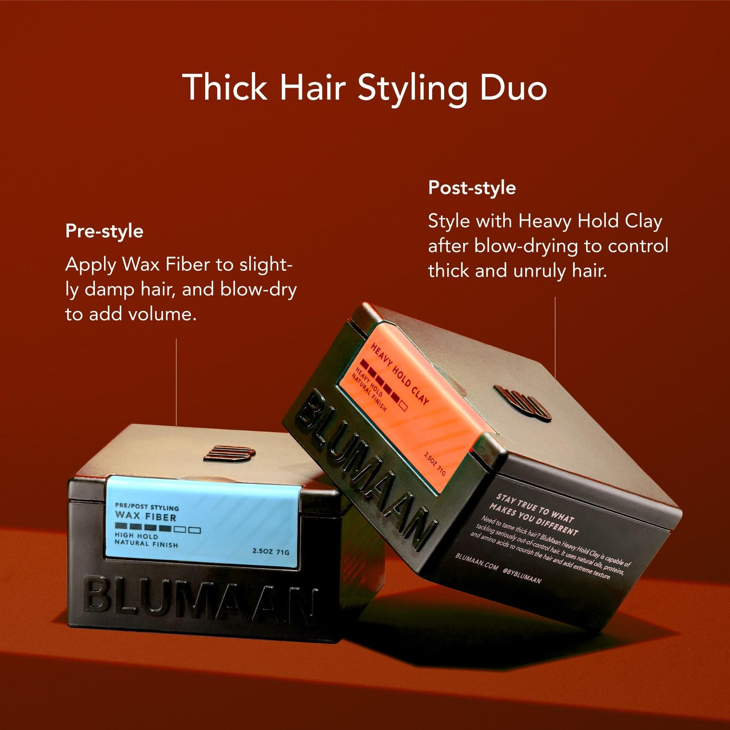 BLUMAAN Heavy Hold Clay - Men's Extra Strong Hold Hair Clay Creates Texture and Volume (2.5 oz) - Natural Matte Finish with Organic Oils - Controls Coarse,Thick, Unruly Hair