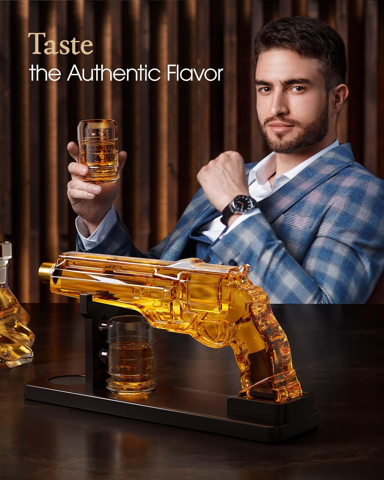 Gun Whiskey Decanter Sets for Men, Kollea Liquor Decanter Set with Shot Glass, Handcrafted Birthday Gifts for Men Dad Brother, Cool Anniversary Set Gift for Him Husband, for Home Bar Drinking Party
