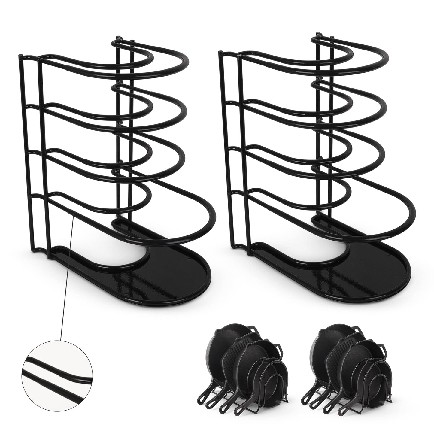 Cuisinel Pots and Pans Organizers - 2-Pack of Silicone-Coated Non-Slip 12" Heavy Duty Skillet Rack - Kitchen Organization Storage - Holds Cookie Sheets, Cutting Boards, Cast Iron Cookware, Dish Stand