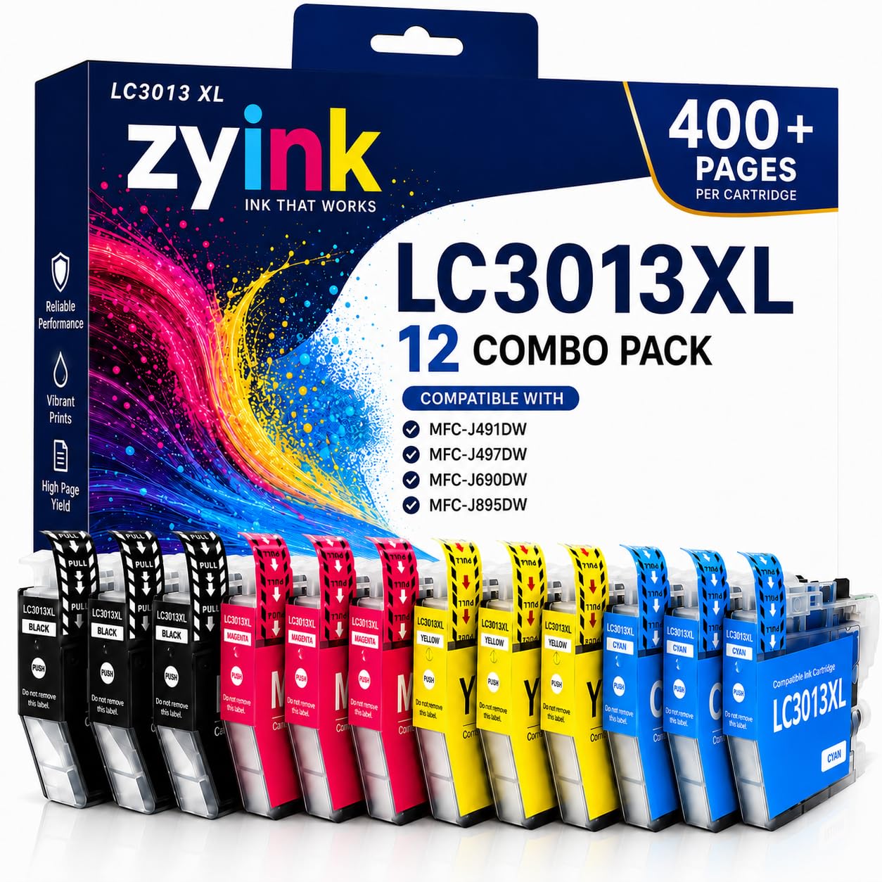 LC3013 Ink Cartridges Compatible for Brother LC3013 LC3011 LC3013XL LC-3013 to Work with Brother MFC-J491DW MFC-J497DW MFC-J895DW MFC-J690DW (3 Black, 3 Cyan, 3 Magenta, 3 Yellow),12 Pack