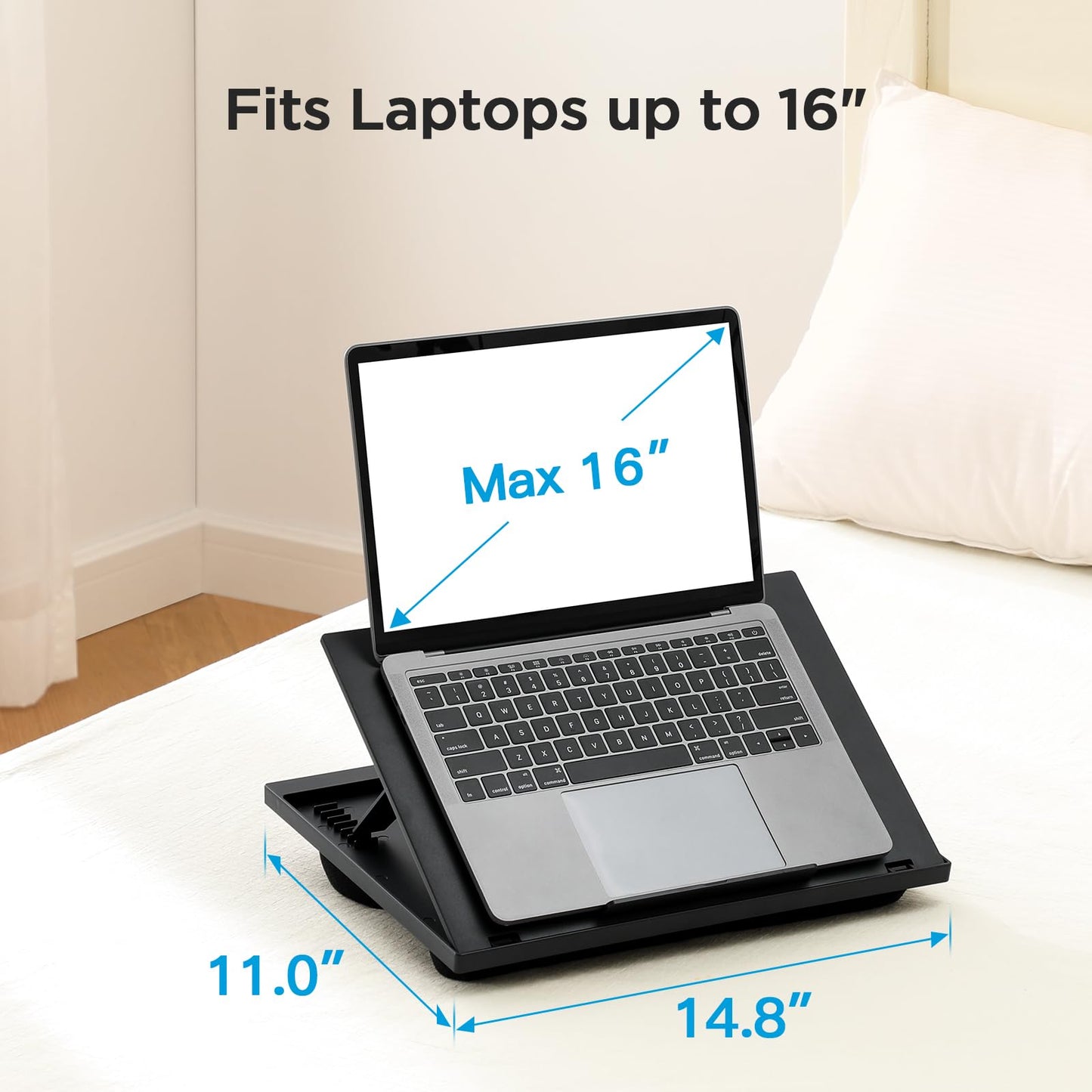 Adjustable Lap Desk - HUANUO 8 Adjustable Angles & Dual Cushions Laptop Stand Fits Up to 15.6In for Car, Work Table, Lap Writing Board & Drawing Desk on Sofa or Bed (Black)