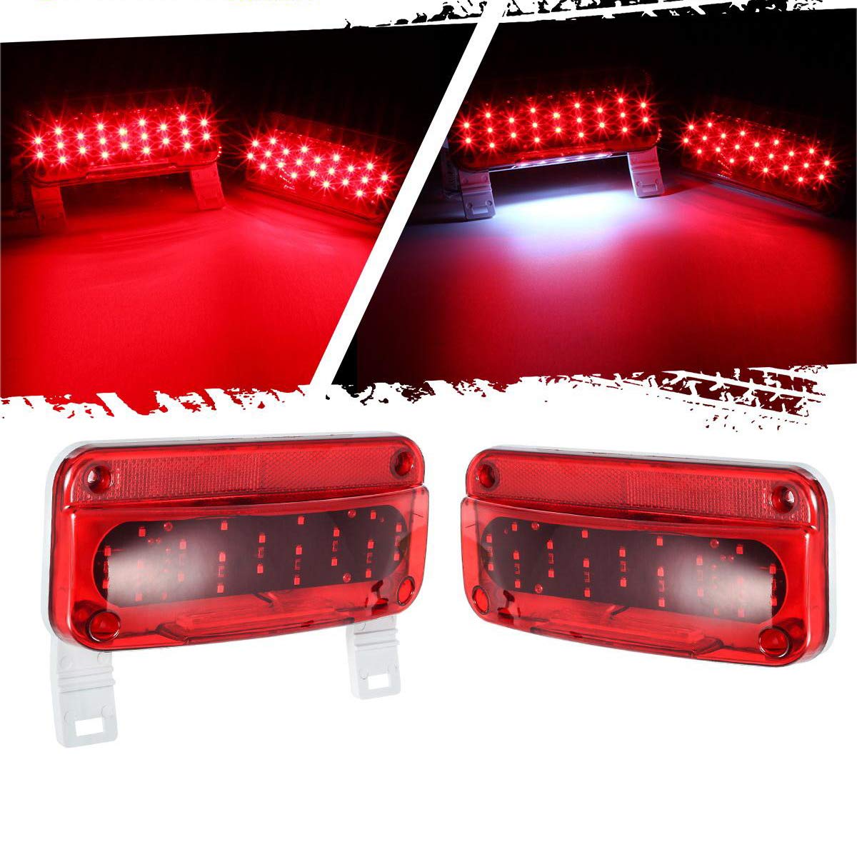 Partsam Rectangular Red LED RV Camper Trailer Stop Turn Brake Tail Lights White License Plate Light 49 LED with License Bracket Holder and White Base 12V Sealed w Reflex Surface Mount (Left + Right)