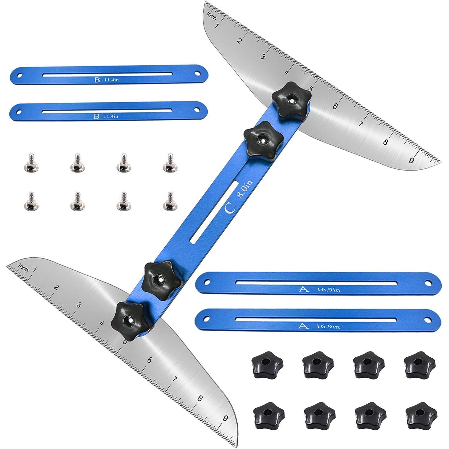Stair Treads Gauge Template Tool - Measuring Jig Suitable for Wizard, Risers, Shelf and Drywall, Adjustable Angle & Length Range from 11.4In to 60.7In
