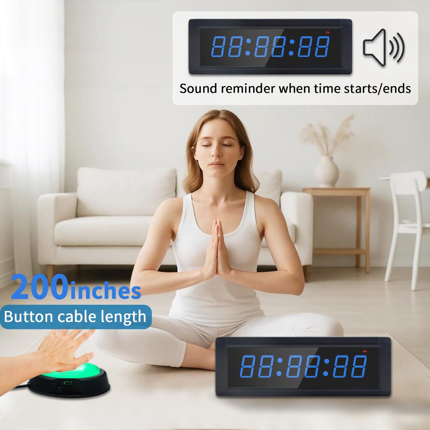 GAN XIN Gym Timer Clock with Remote Control & Push Button,7 RGB Color, Programmable Interval Timer, Countdown/Up Stopwatch,Wall Clock for Home Gym Garage,Portable Training Accessories(Plug-in)