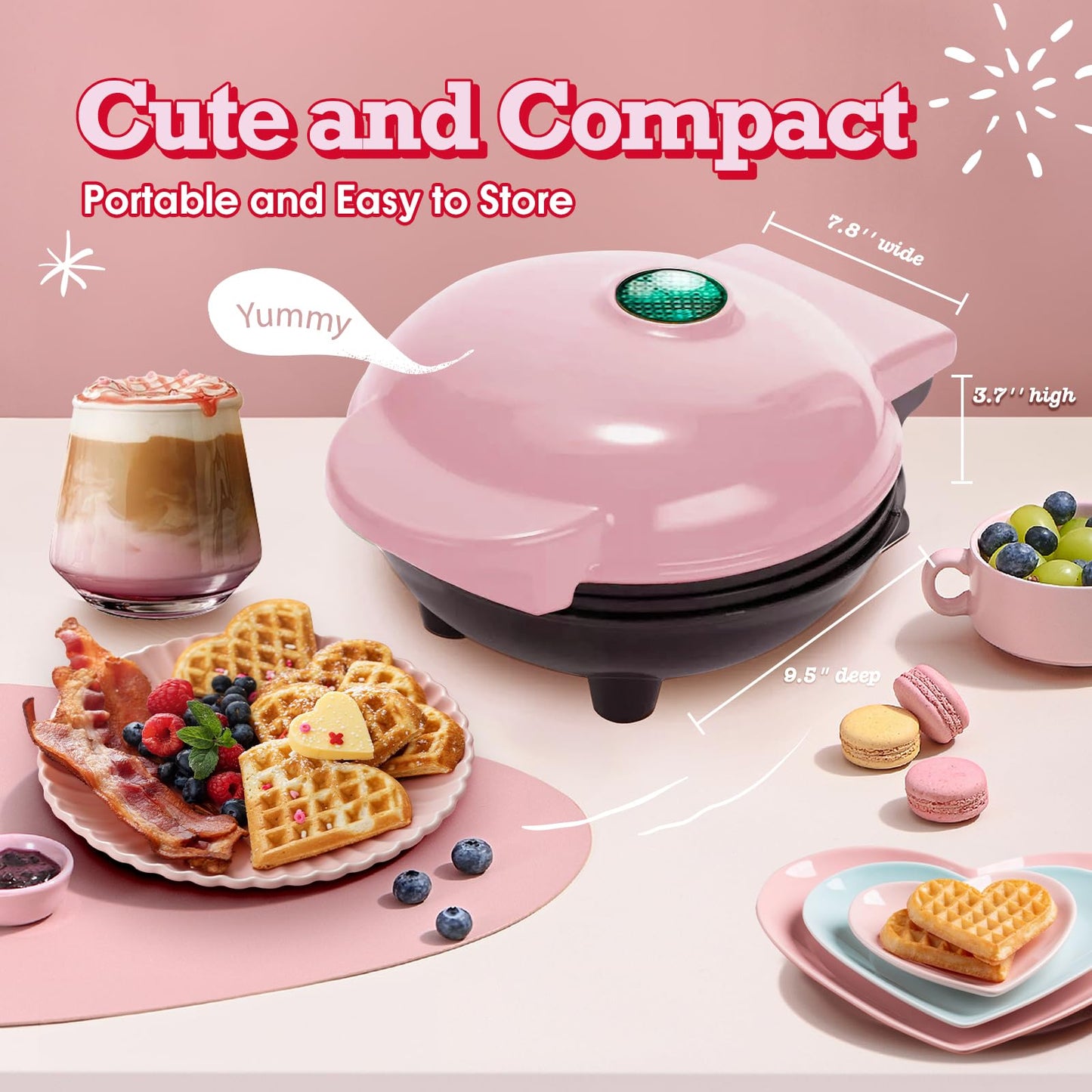 GVAKMM Waffle Maker(Heart),Small Waffle Maker Keto,Mini Wafflera Iron for Kids Family and Individuals,7'' Non Stick Cooking Plates with Fast & Even Heating