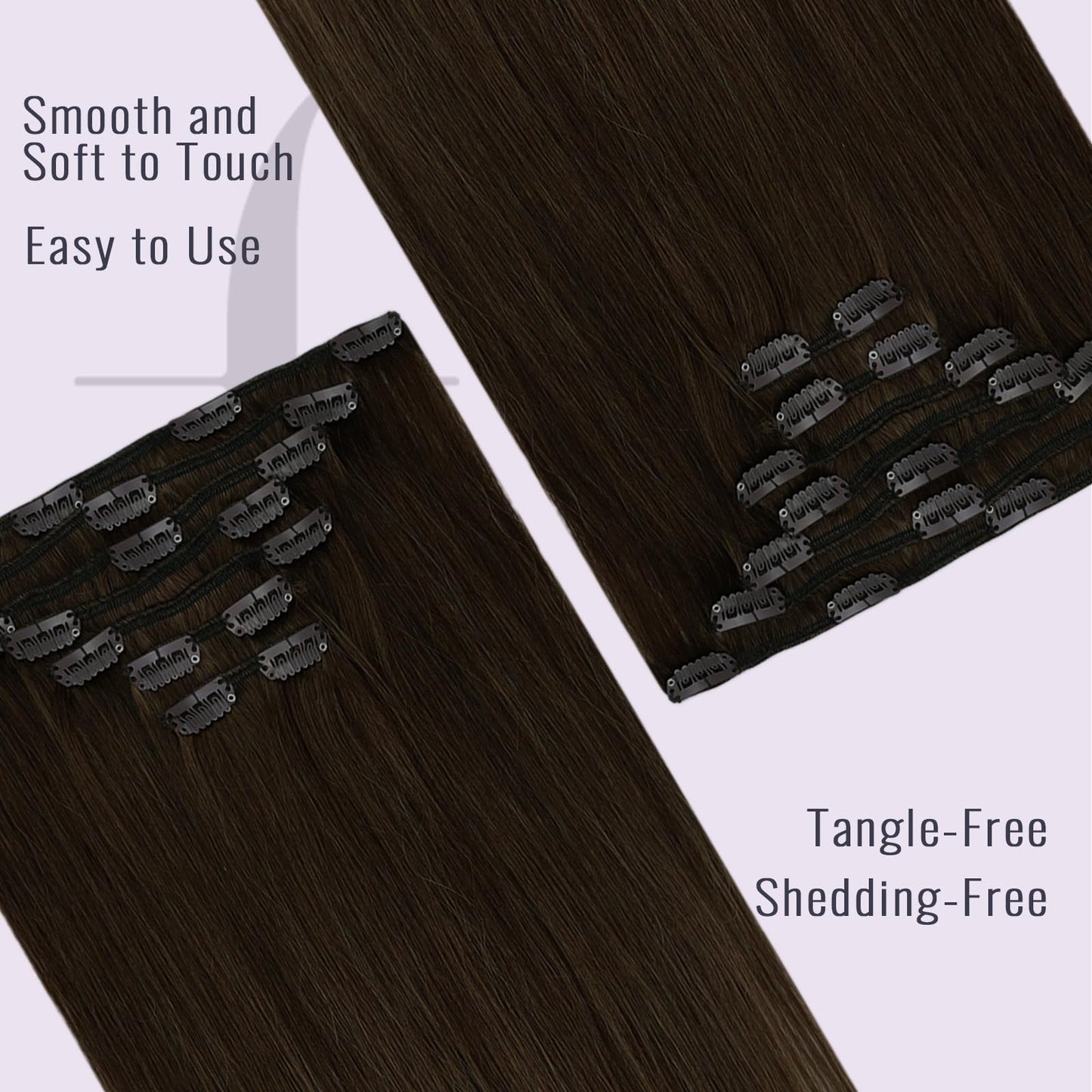 Fshine Brown Clip in Extensions 18 Inch 120 g Dark Brown Human Hair 7 pcs Straight Clip in Real Hair Extensions for Women