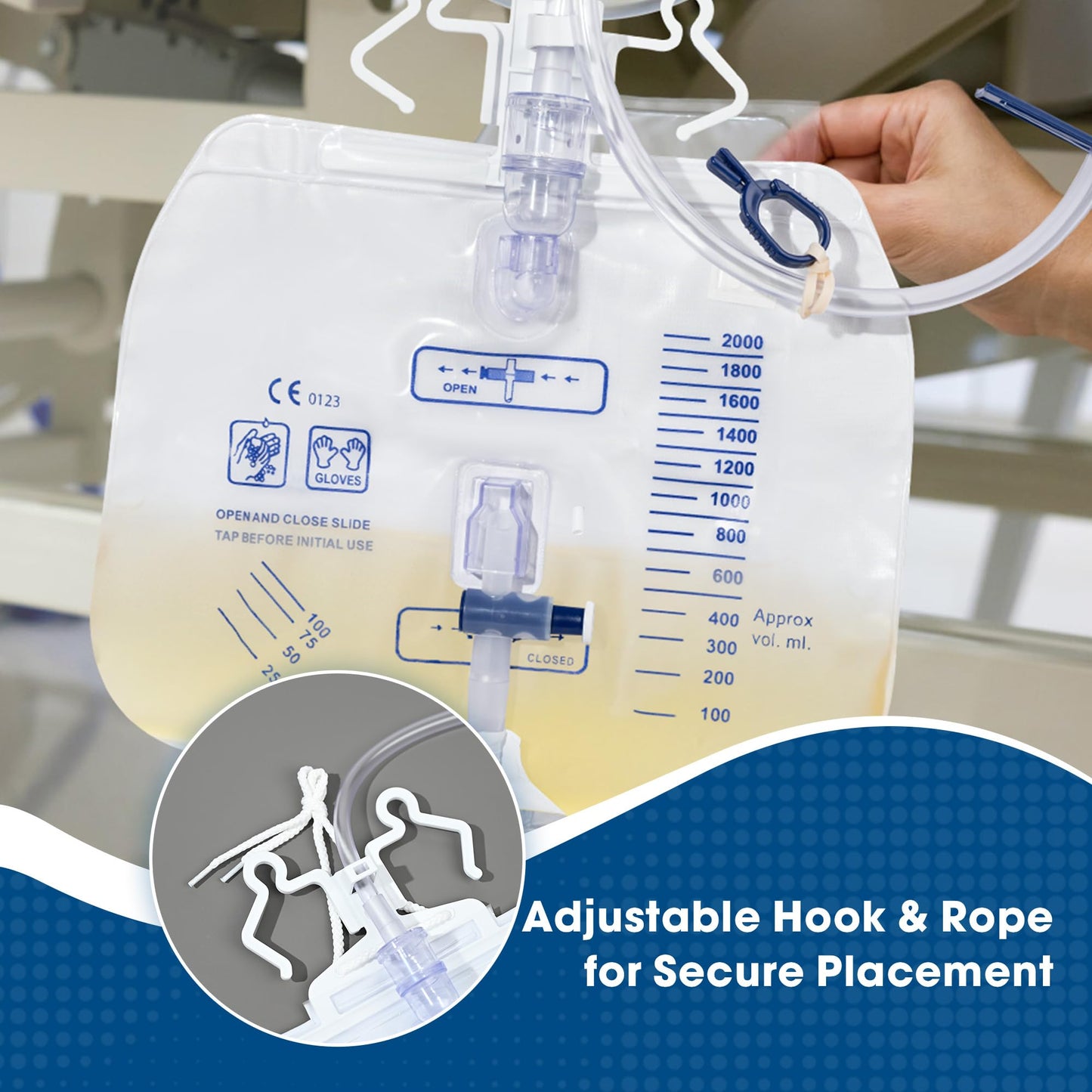 BeHerk 2000mL Catheter Bags for Men and Women 10 Pack Professional Urinary Drainage Bags with Enhanced Anti-Reflux Drip Chamber, 48” Thickened Drainage Tube, Adjustable Clips & Hanging Hook