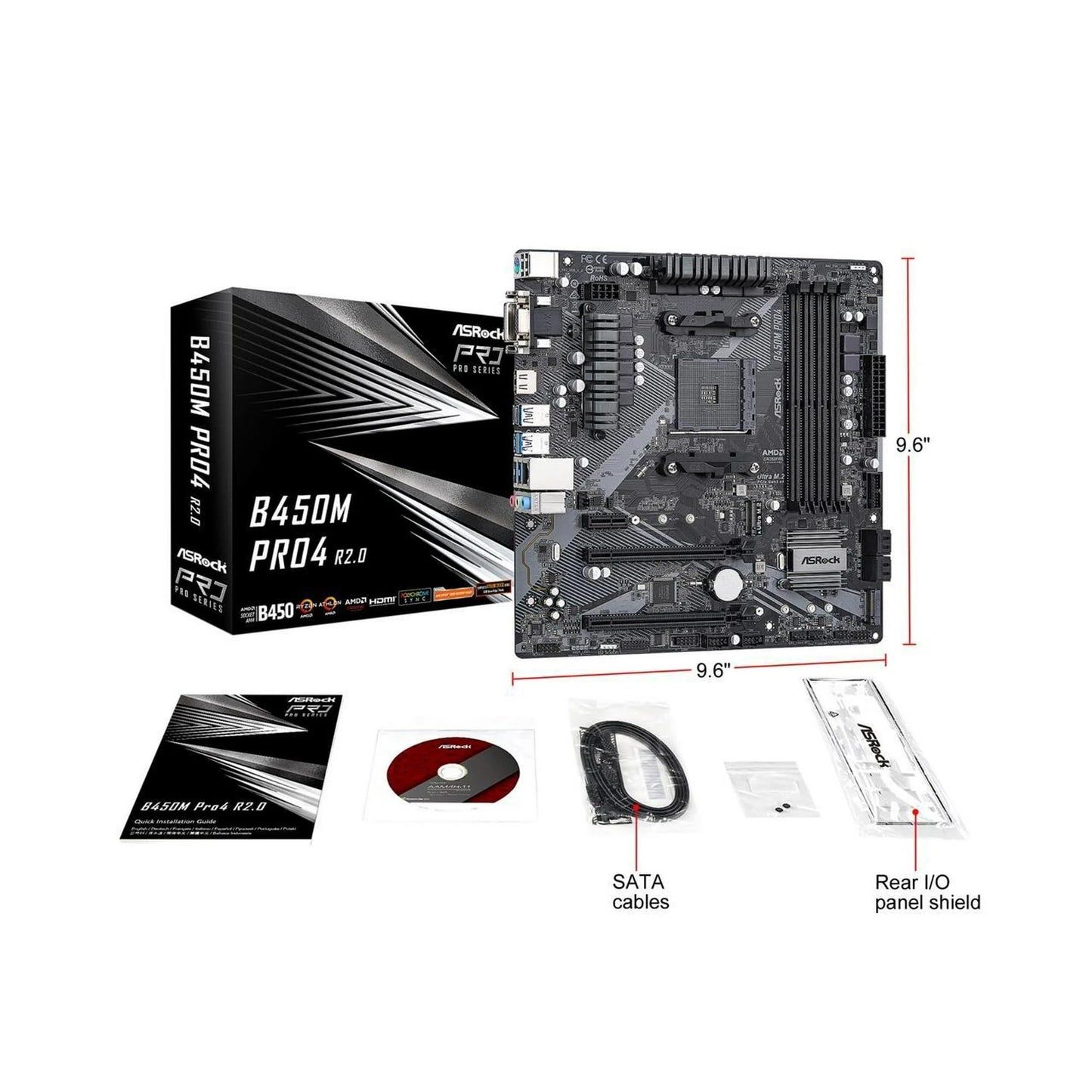 ASROCK B450M PRO4 R2.0 Socket AM4/ AMD B450/ DDR4/ SATA3&USB3.2/ M.2/ Micro ATX Motherboard
