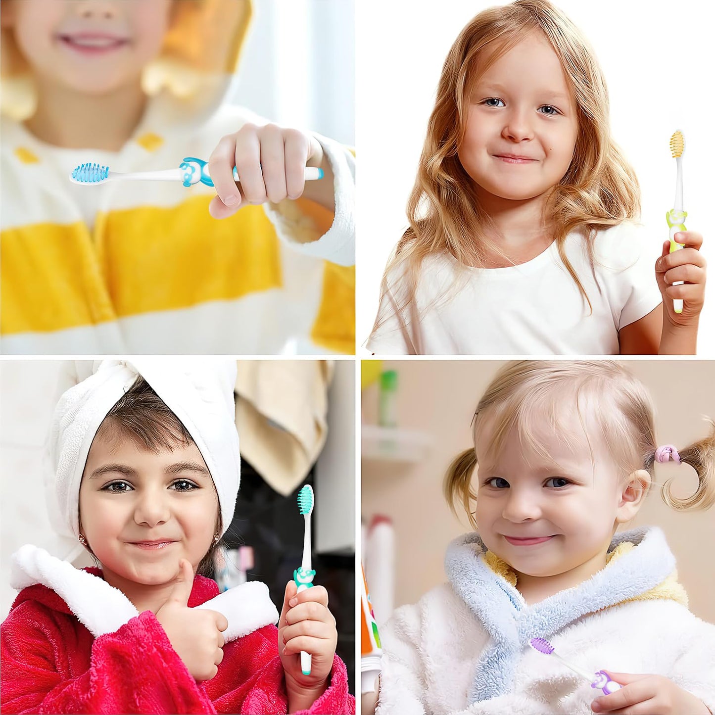 100Pcs Kids Toothbrushes Bulk, Disposable Manual Toothbrushes Individually Wrapped Soft Children Toothbrushes with Rubber Handle for School Travel Home(4 colors)