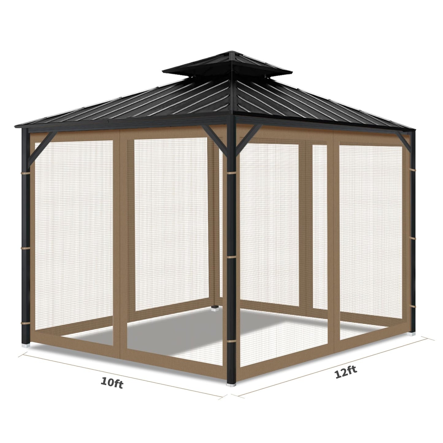 OIPUNSHLE Gazebo Universal Replacement Mosquito Netting, 10'x12' Gazebo Netting Outdoor, 4-Panel Screen Walls for Outdoor Patio with Zipper (Mosquito Net Only) (Brown)