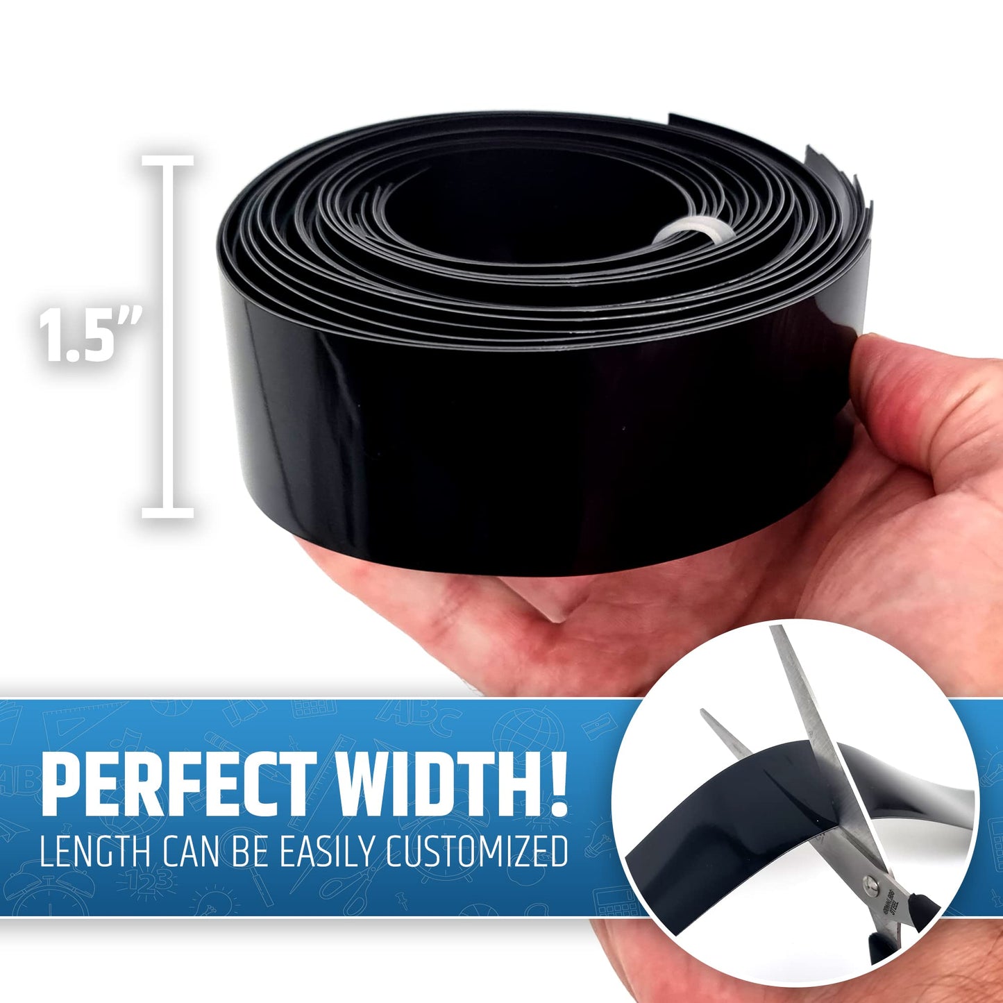 Strong & Wide Magnetic Borders for Classroom Whiteboard - Visible Magnetic Strips for Teachers (4 Designs Available) | Straight Plain - Black | 12 Strips of 1.5X24 Inch - 24 Feet Total