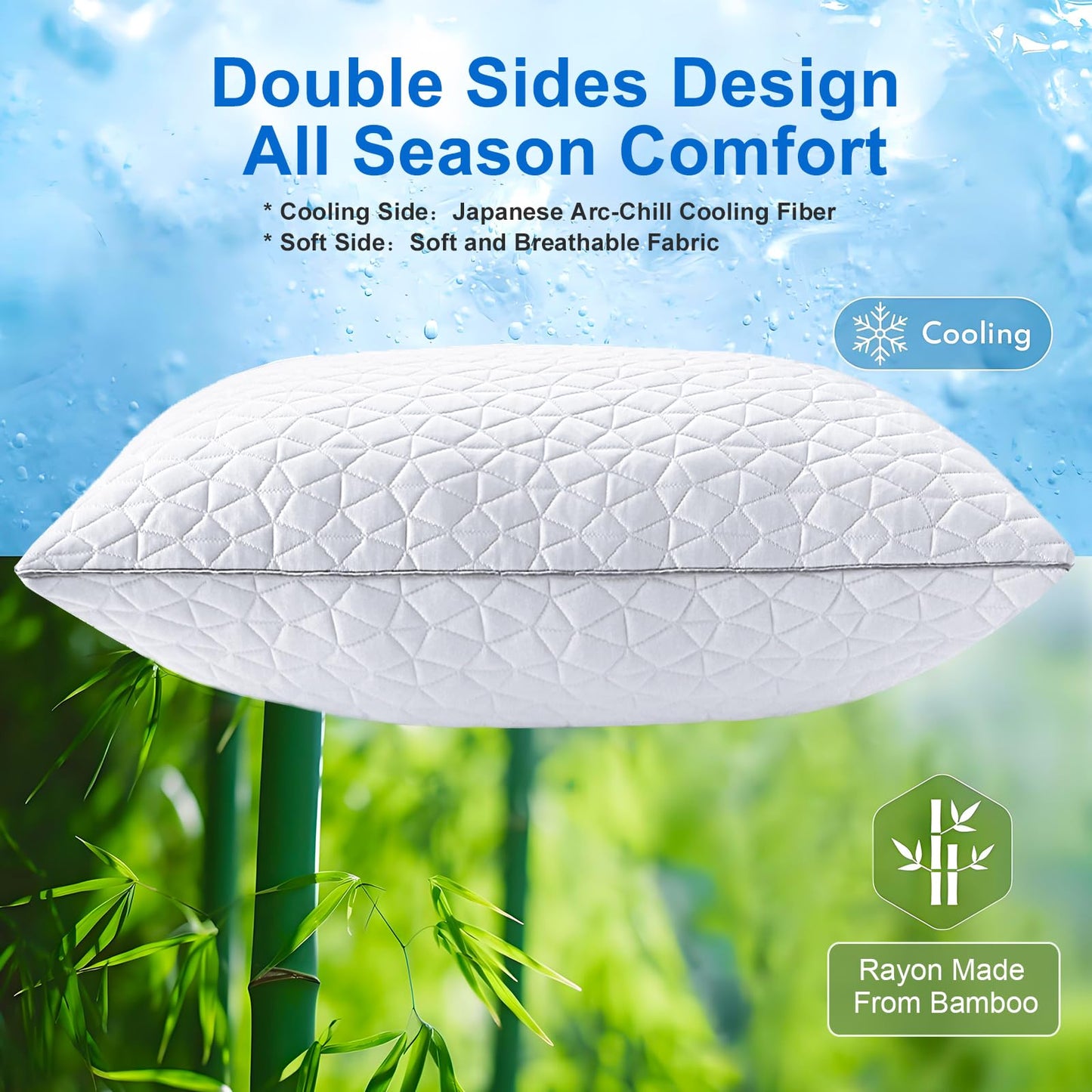Cooling Pillows Standard Size 2 Pack, Shredded Memory Foam Pillows, Adjustable Firm Bed Pillows Cool Cold Pillow for Hot Side Back Stomach Sleepers with Removable Washable Cover, 20" x 26", White