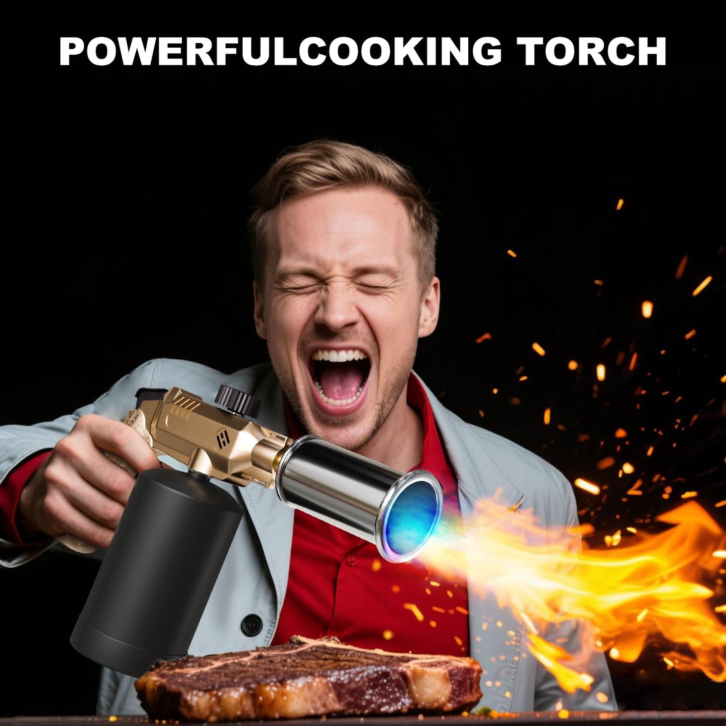 Propane Torch Gun, Powerful BBQ and Cooking Torch with Automatic Ignition, Handheld Kitchen Torch, Blow Torch Ideal for Searing Steaks, Welding and Festive Gifting