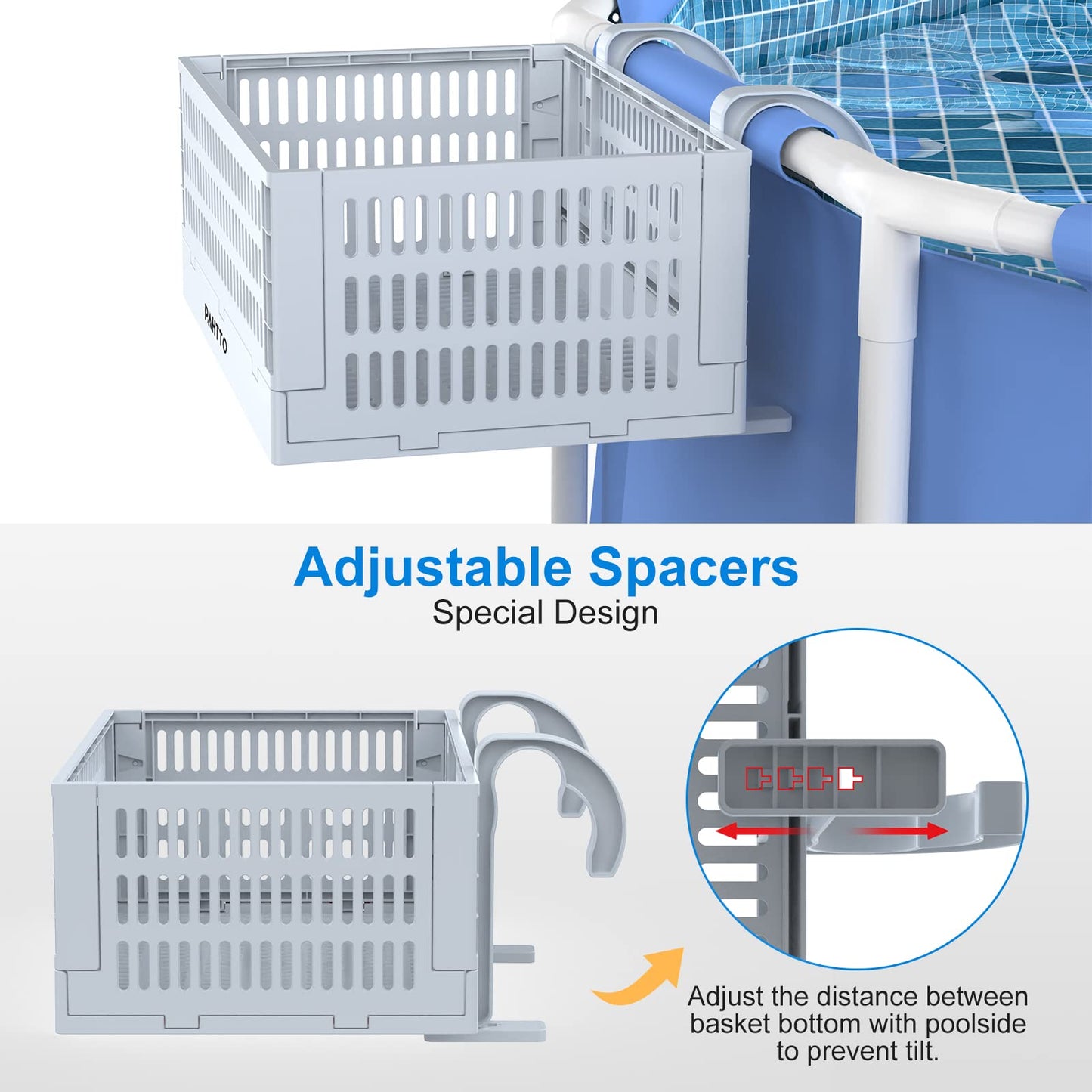 Poolside Storage Basket 2pcs, Foldable Pool Basket for Toys, Towels, Beverages, Poolside Organizer, Pool Accessories Above Ground,Grey
