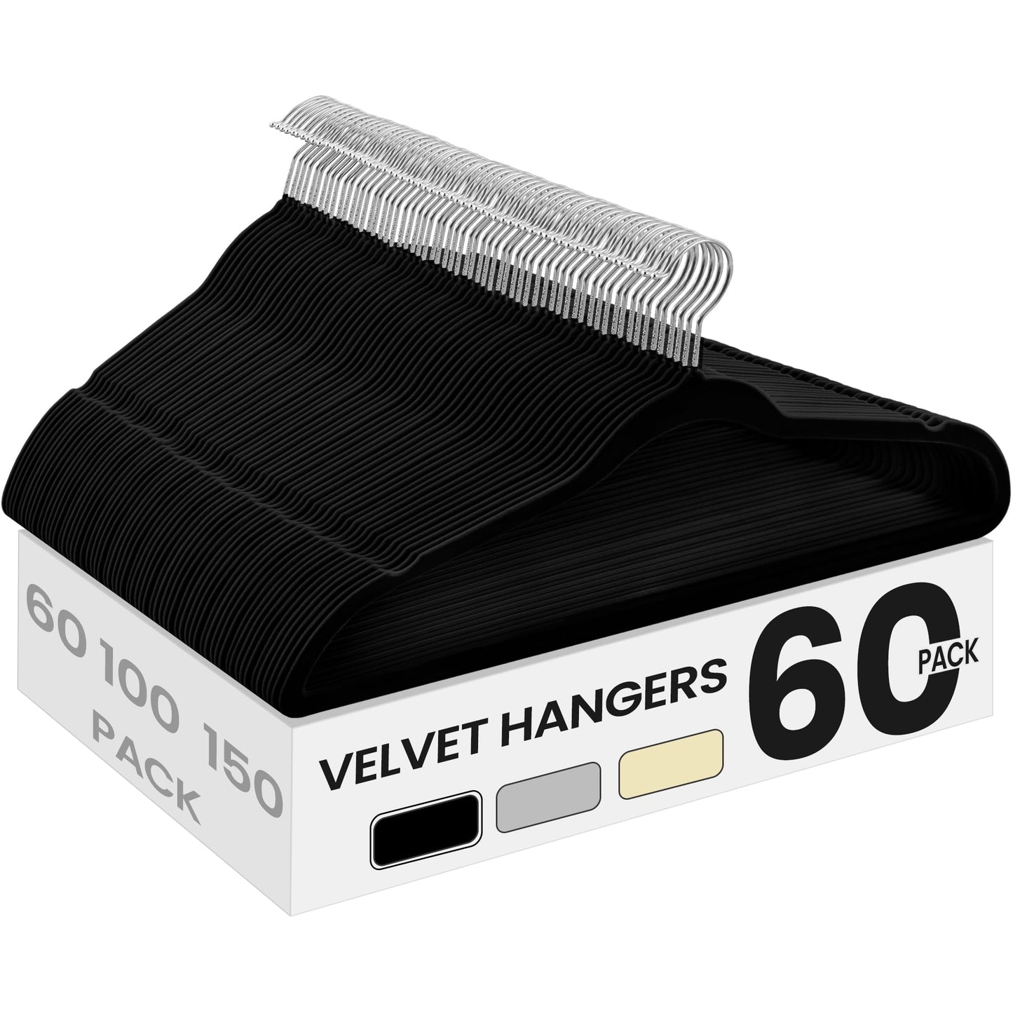 SONGMICS Velvet Hangers, Non-Slip Clothes Hangers with Silver-Colored Swivel Hooks, Slim Space-Saving for Closet, Heavy-Duty, Black 60 Pack UCRF036BZ01