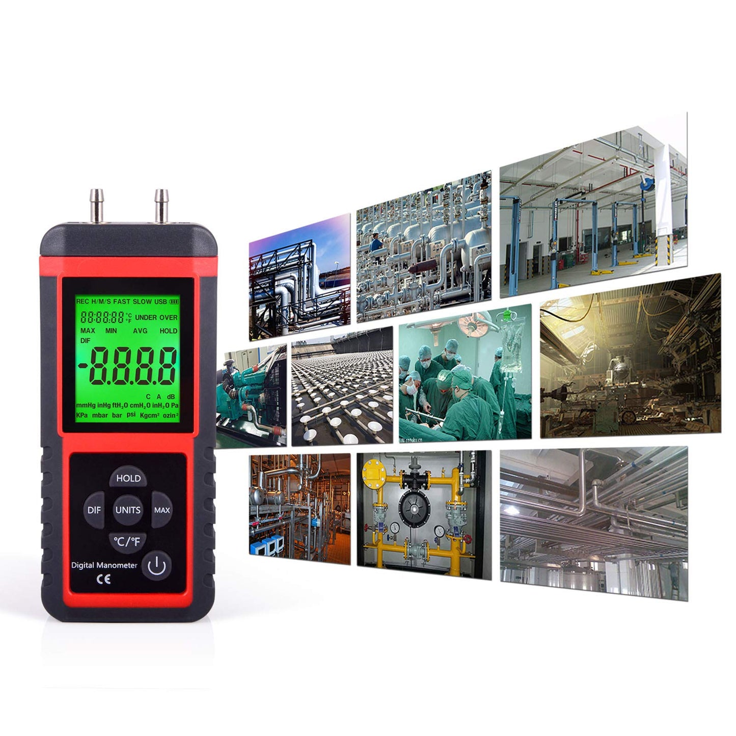 EHDIS Digital Manometer Gas Pressure Tester Digital Air Pressure Meter Differential Pressure Gauge HVAC Gas Pressure Tester
