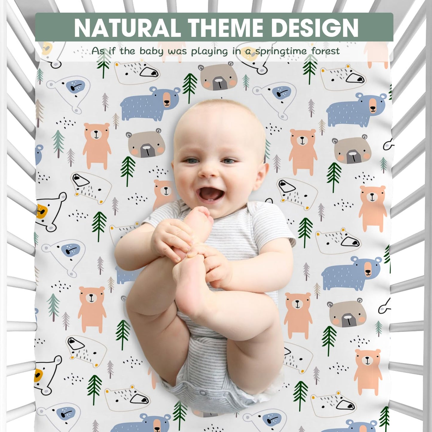 Bimocosy Crib Sheets 4 Pack for Boys and Girls, Baby Neutral Crib Fitted Sheets for Standard Crib & Toddler Mattress, Super Soft Breathable Fitted Crib Sheet Set 52"x28", (Leaf)