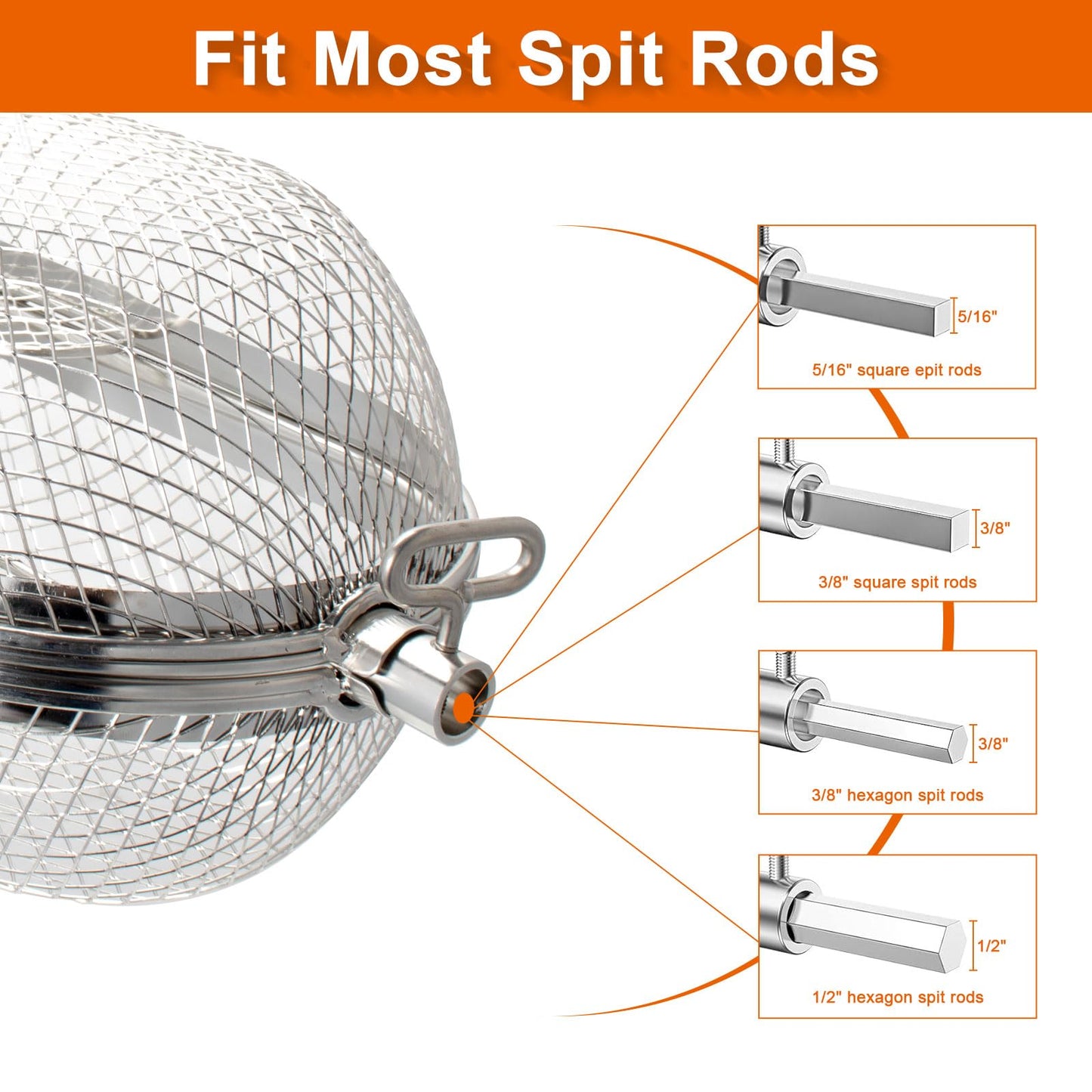 64000 Rotisserie Grill Baskets for Napoleon Outdoor Grill, Fits Universal Standard Spit Rods, Rotisserie Grill Basket Accessory-Even Cooking of Wings French Fries Veggies Kabobs