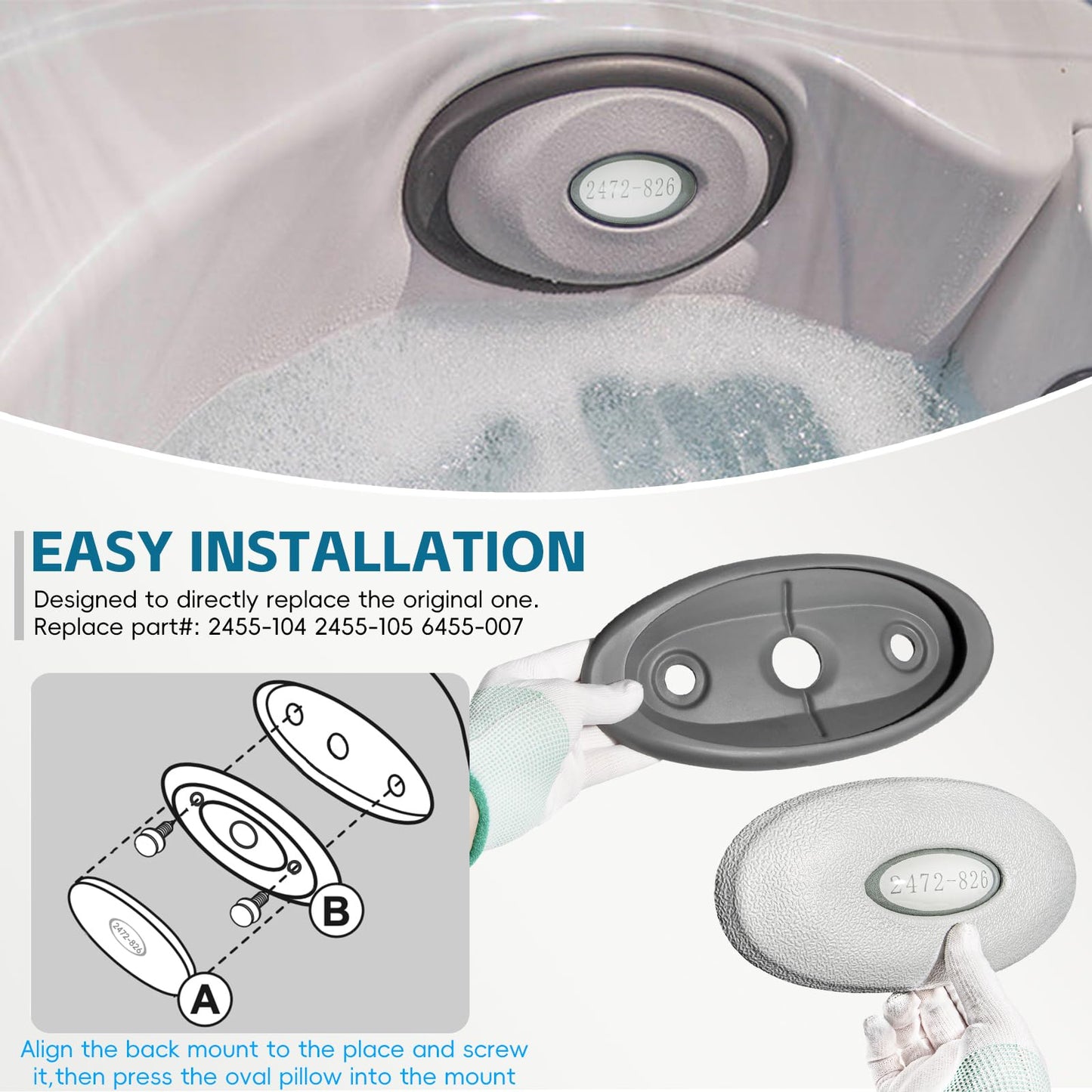 4 Pack 2472-826 Spa Oval Pillow Insert and Back Mount Fit for 2007-2013 Jacuzzi J-300 Series Hot Tubs & Spas, Hot Tub Headrest Replacement for Jacuzzi Hot Tub Pillows