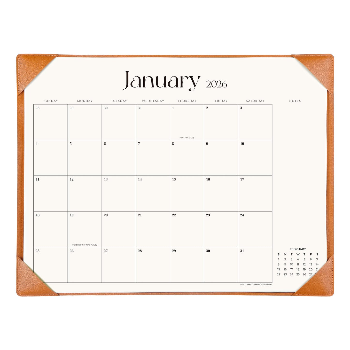Simplified Desk Calendar 2026 with Desktop Mat, Cabbrix Large Desk Pad Calendar 21 x 16.5 Inch Covering January 2026 to December 2026, Academic Desk Blotter Calendar for Home School and Office (Brown)