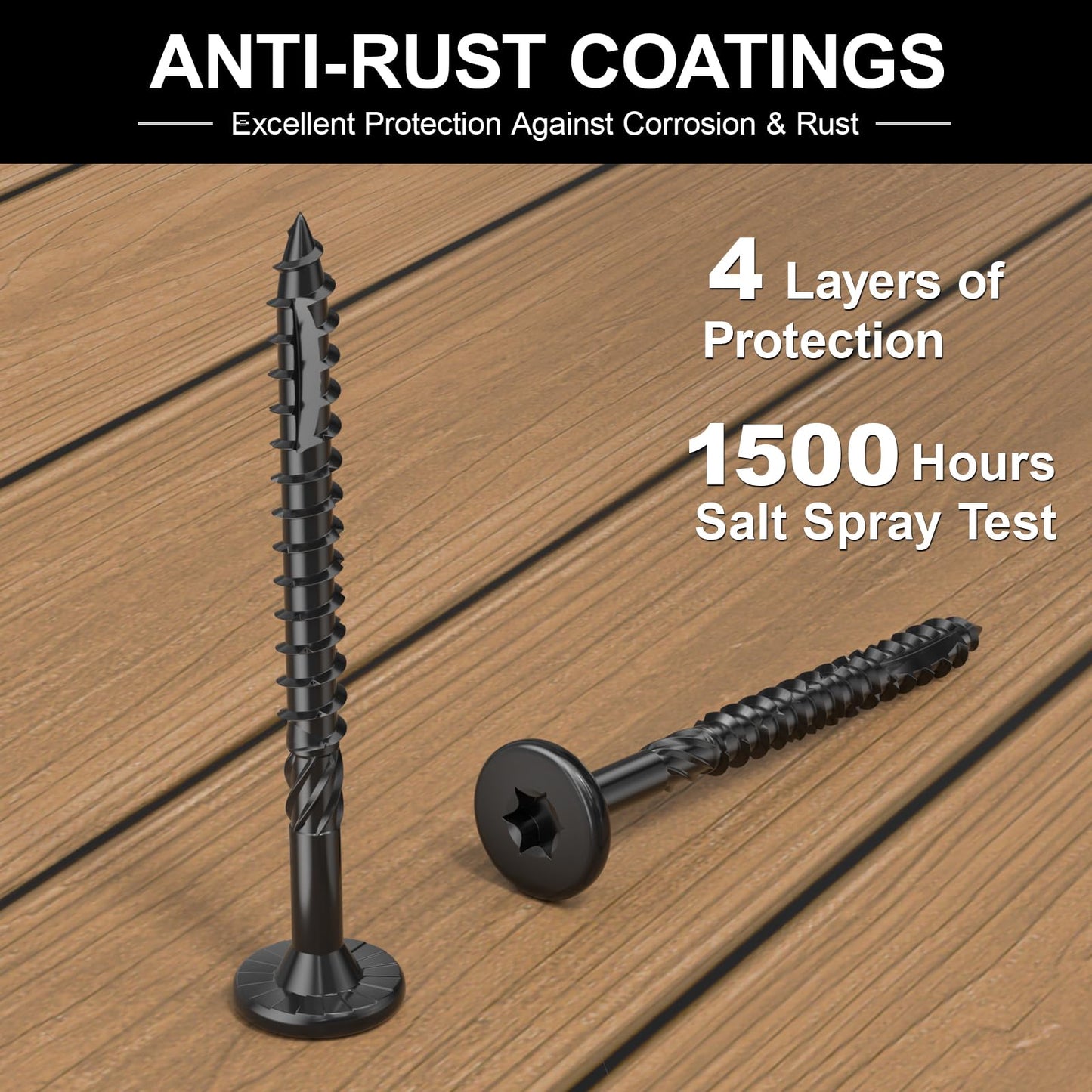 FMhotu 4-1/2 Inch Heavy-Duty Outdoor Deck Screws, 50Pcs Star Drive Decking Wood Screws, Rust Resistant Timber Screws for Timber/Log/Landscaping Wood (#14 x 4-1/2" Black）