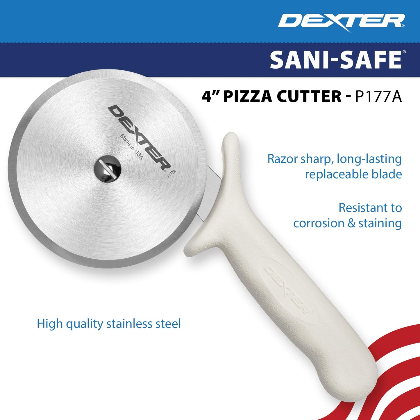 Dexter Russell P177A-PCP Sani-Safe White Handle 4" Pizza Cutter