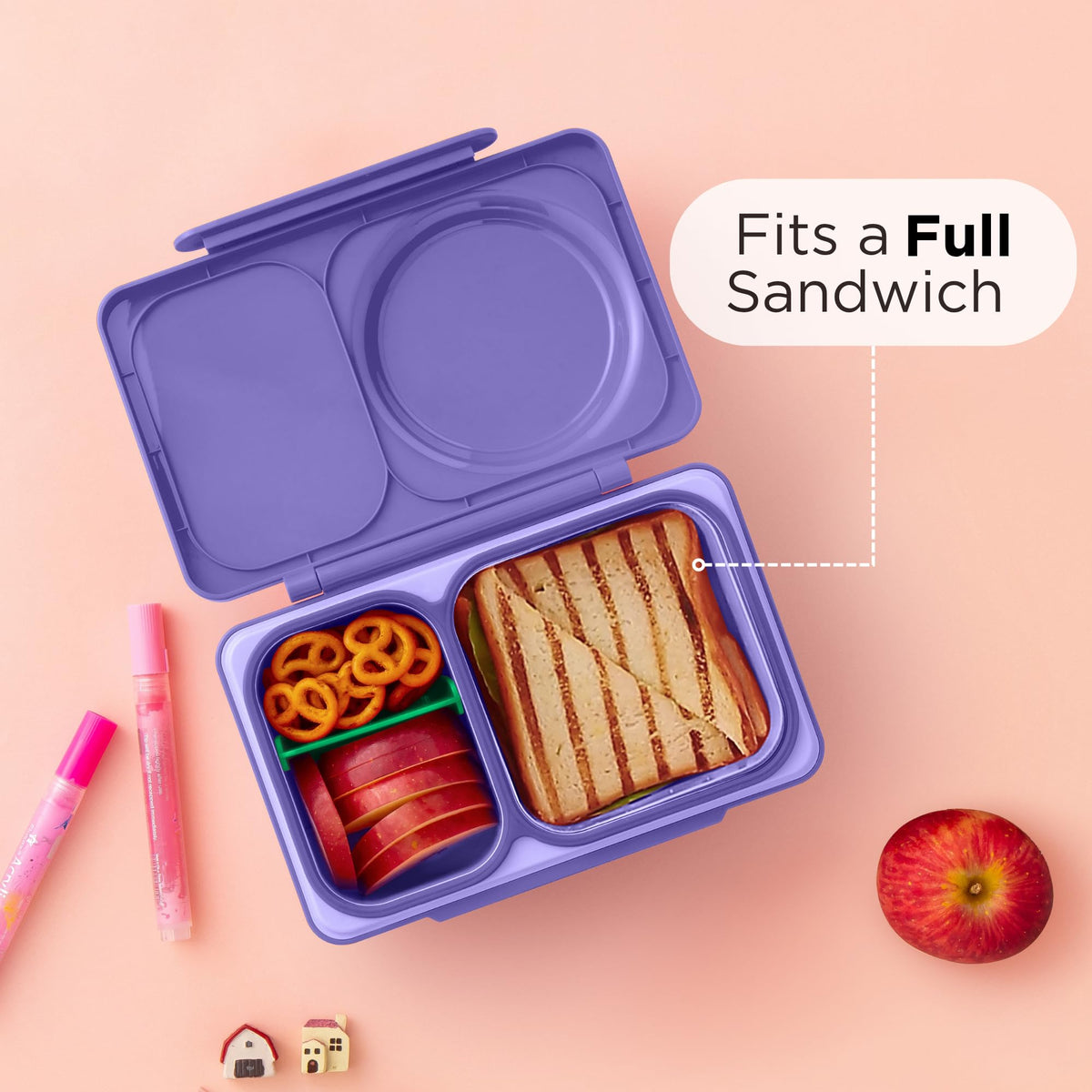 OmieBox UP bento Box for Kids | Insulated Lunch Box | Leak Proof Insulated Food jar | Cooler ice Pack | 2 Compartments (Galaxy Purple), 12 Ounces