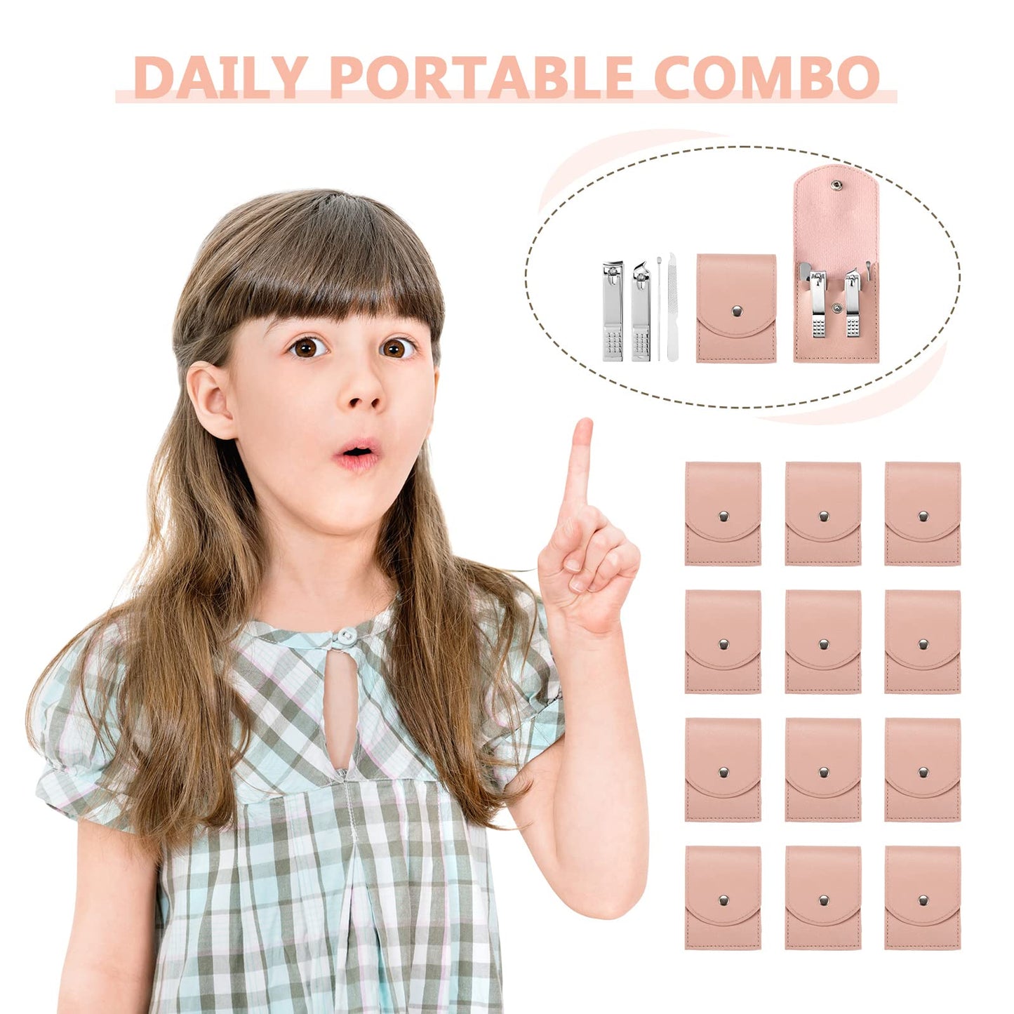 12 Sets Manicure Set Nail Clippers Pedicure Kit Stainless Steel Professional Pedicure Set Grooming Kits Nail Care Tools with Luxurious Travel Case for Nail Care (Pink, 4 In 1)