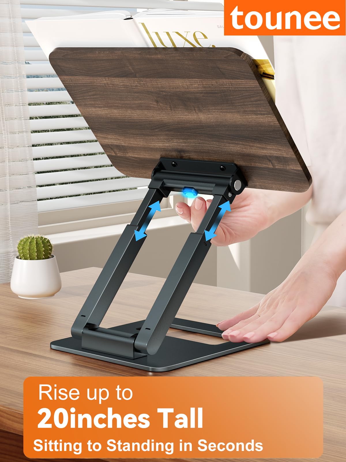 Tounee Telescopic Book Holder Stand, Adjustable Height Pull Out Design Ergonomic Cookbook Stand with Elastic Page Clips, Fits All Books (Gray)