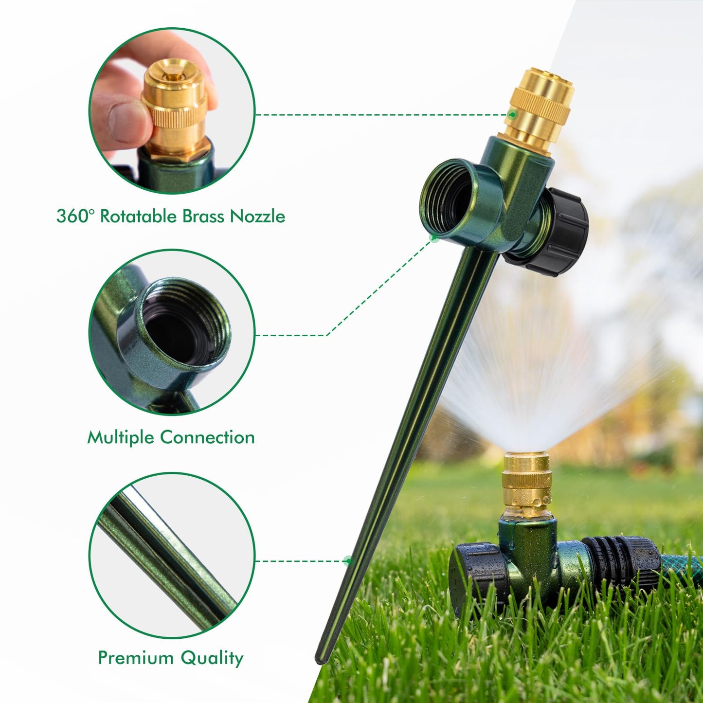RESTMO 3 Pack Heavy-Duty Full-Metal Lawn Sprinkler for Yard with Durable Brass Nozzle, Premium Spike Base, 360° Large Area Coverage Lawn Sprinkler for Patio and Garden Irrigation