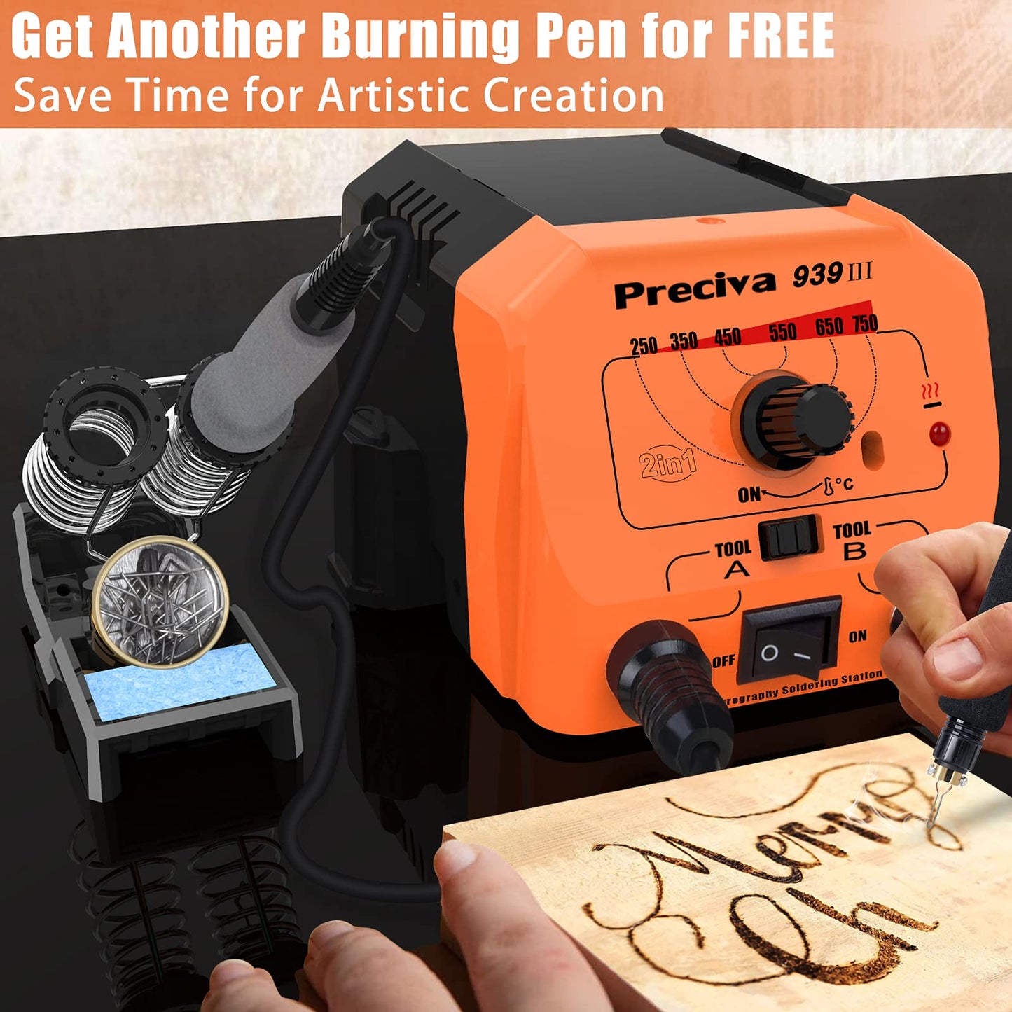 Preciva Wood Burning Kit with Two Handles, 40W 250-750℃ Adjustable Temperature Wood Burning Pen Tool Set, 20 Tips for Pyrography Wood Engraving Craft