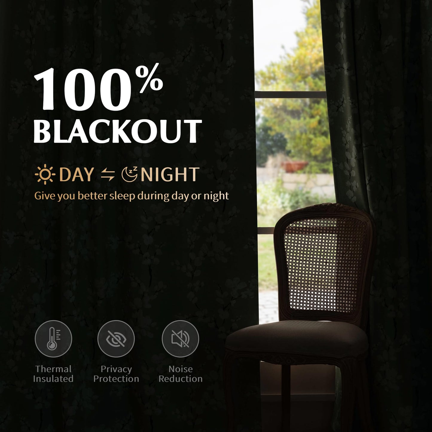 FMFUNCTEX 100% Blackout Curtains 84 Inch Long for Living Room Green and White Floral Blossom Print Curtains Farmhouse Thermal Insulated Drapes for Bedroom Grommet Window Curtains 2 Panels Sage Green