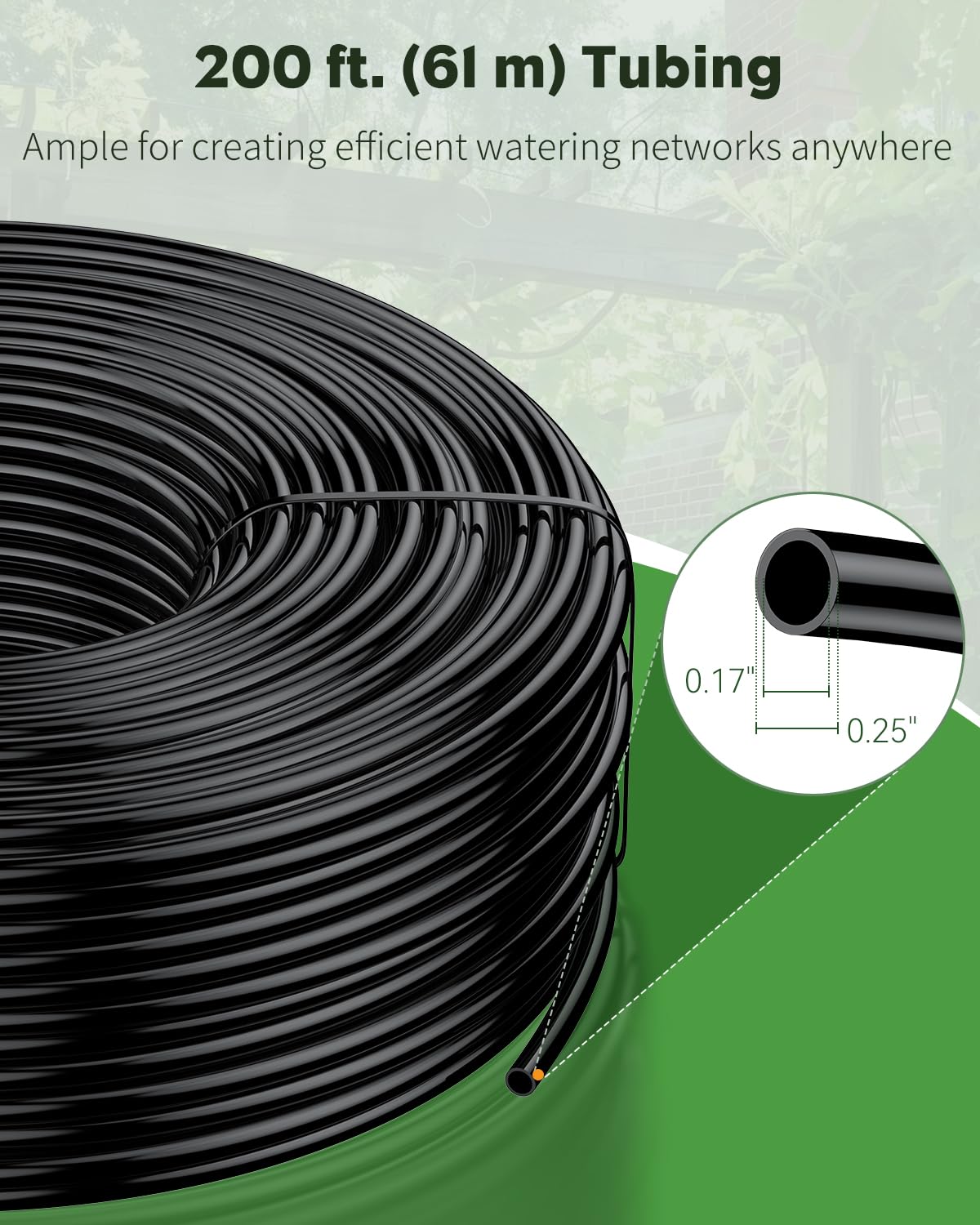 Pawfly 200 ft. 1/4 Inch Black PVC Drip Line, Drip Irrigation Hose Roll for Garden Watering, Drip Irrigation Part Drip Irrigation Tubing, Blank Distribution Tubing for Drip Irrigation System