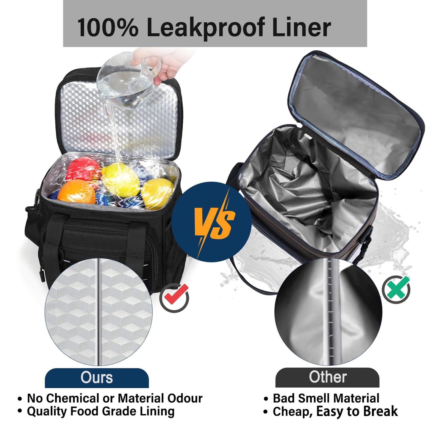 Expandable Large Lunch Box, Double Deck Insulated Lunch Cooler Bag Heavy Duty Leakproof Lunch Pail for Men Adults Work Office Outdoor Picnic Trips,16L,Black