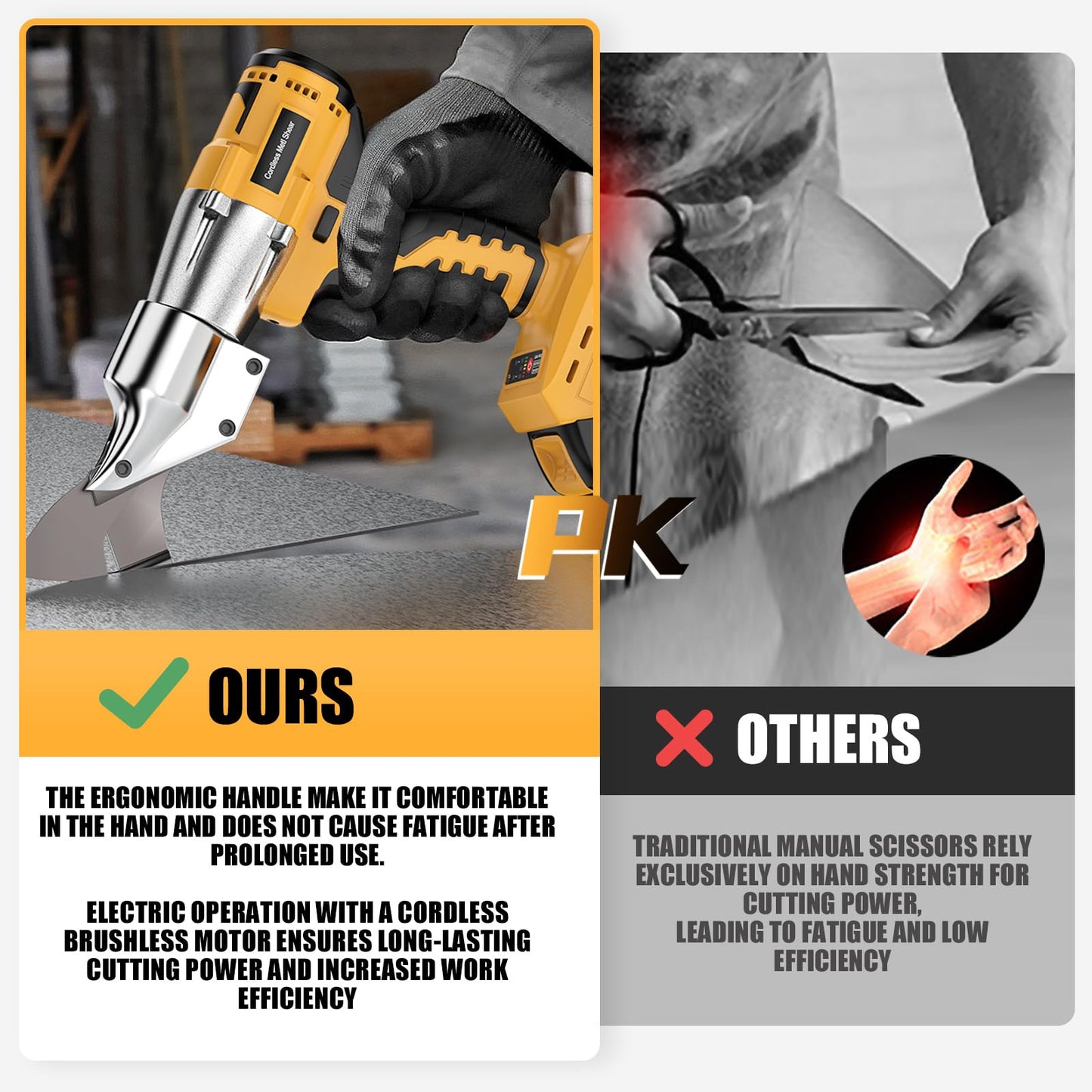 Cordless Sheet Metal Cutter Brushless for De-Walt 20v Max Battery(Tool Only), Metal Shears 360 Degree Pivoting Head, Electric Metal Scissors for for Cutting Stainless Sheet, Metal, Iron, 221 Ft-Lbs