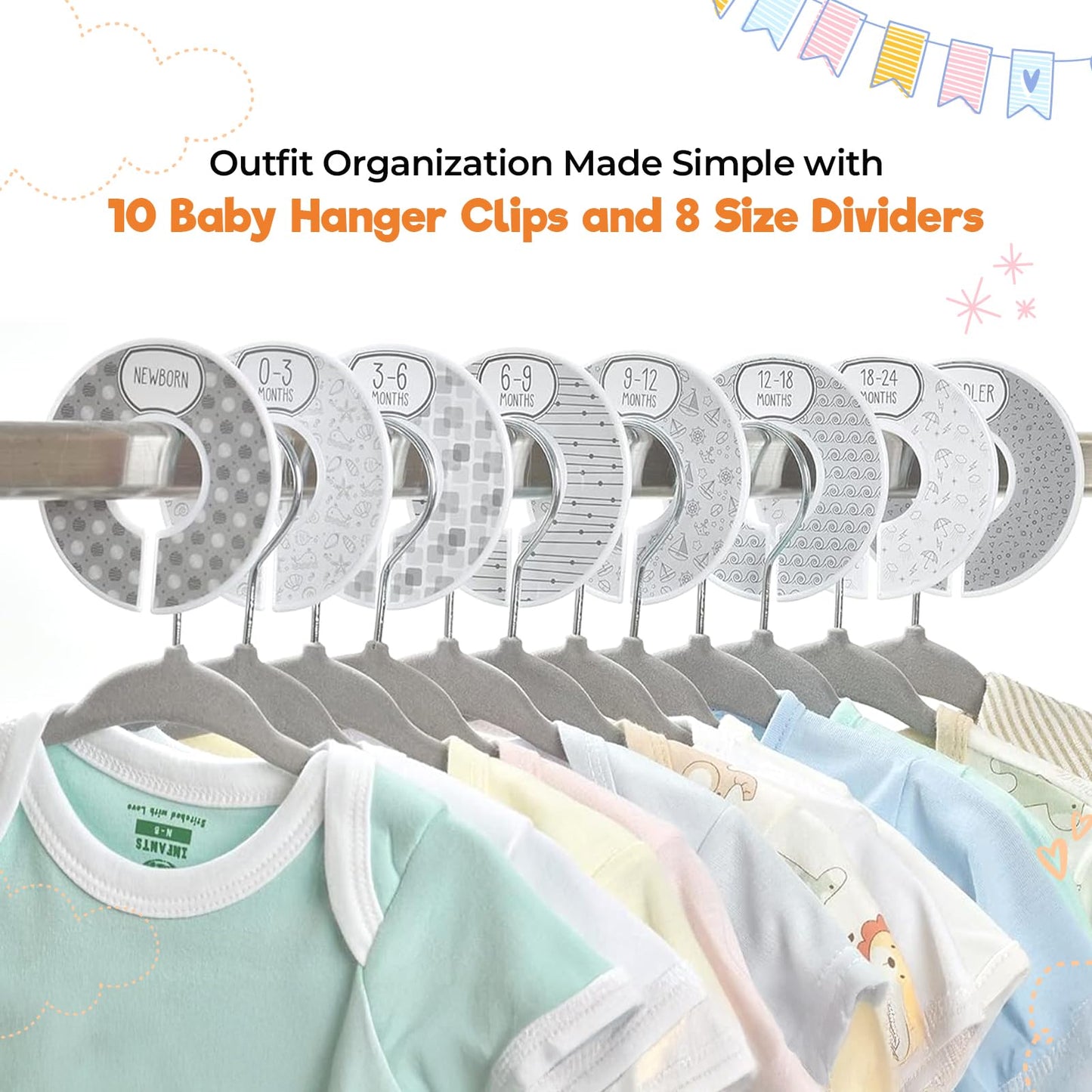 Babyrish Velvet Baby Hangers 30 Pack, Ultra Thin Nonslip Nursery Clothes Hangers (Grey)