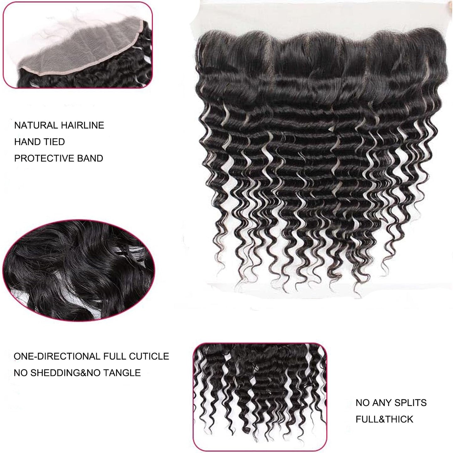 Lace Closure Deep Wave Human Hair 13x4 Ear to Ear HD Lace Frontal 180% Density Free Part Full Lace Frontal Brazilian Virgin hair (13x4 Deep Wave, 22 Inch)