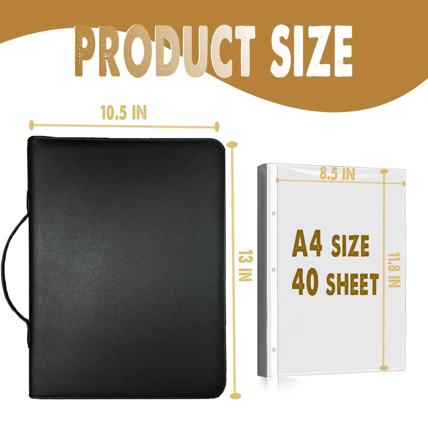 Sheet Music Folder with 40 Sheet, Choir Folder with Hand Strap, Music Folder 3 Ring for Choir Singer, Stage Performance, Musician -Black