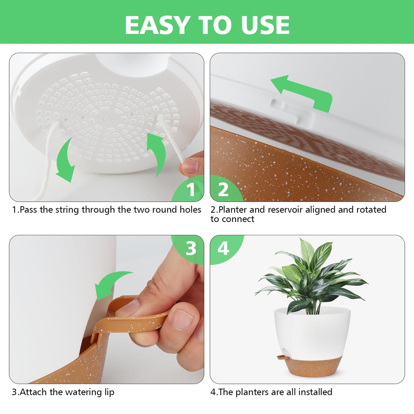 12+10+9Inch Self Watering Plant Pots Set, Large Plastic Planters with Drainage Holes and Saucers, Big Flower Pots Set for Indoor Outdoor Plants - White, 3 Pack