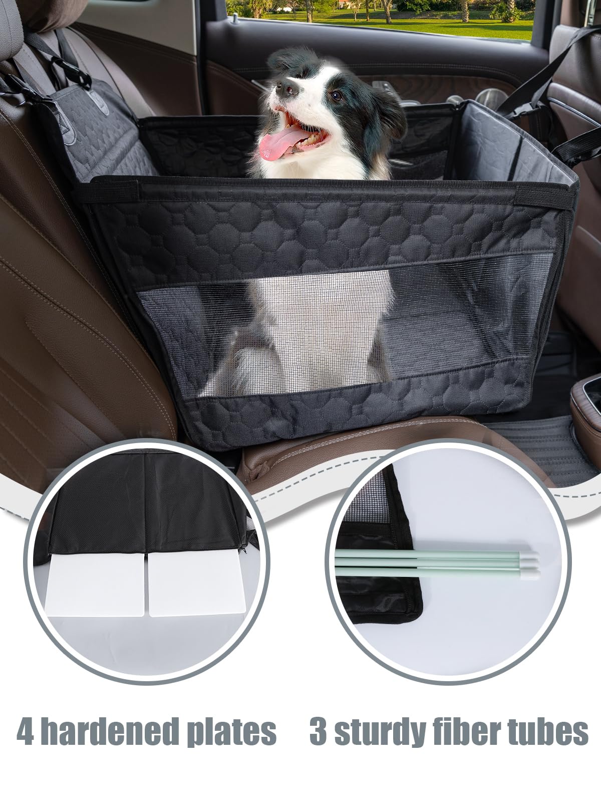 Prpeko Dog Car Seat for Large Dogs,Waterproof Fabric with Breathable Mesh&Adjustable DogSeat Belt for Car, Dog Bed for Back Seat Up to 40 LB-Medium